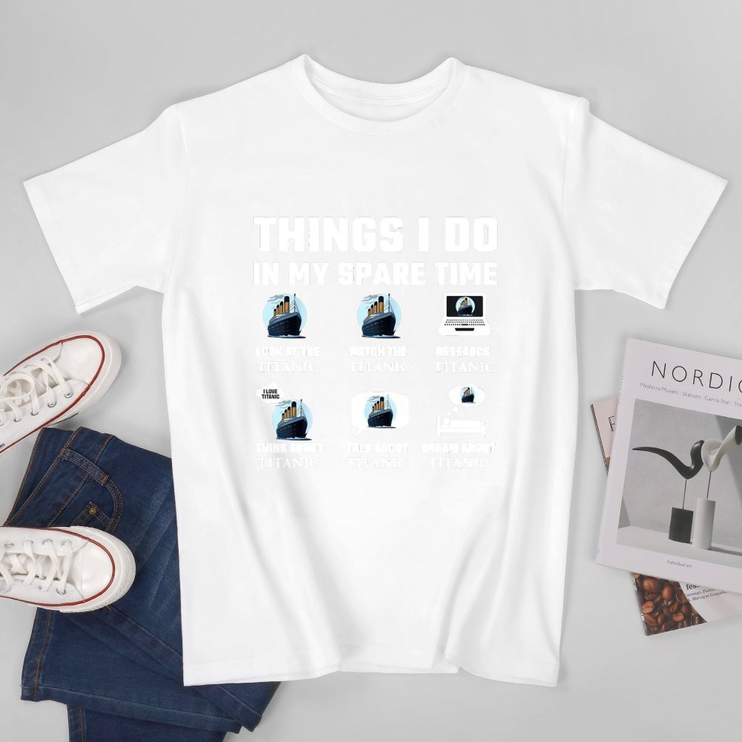 Inkmay Casual Cotton T-shirt Titanic Ship On Iceberg Background Unisex T-shirtUnisex TimelessComfort T-Shirt