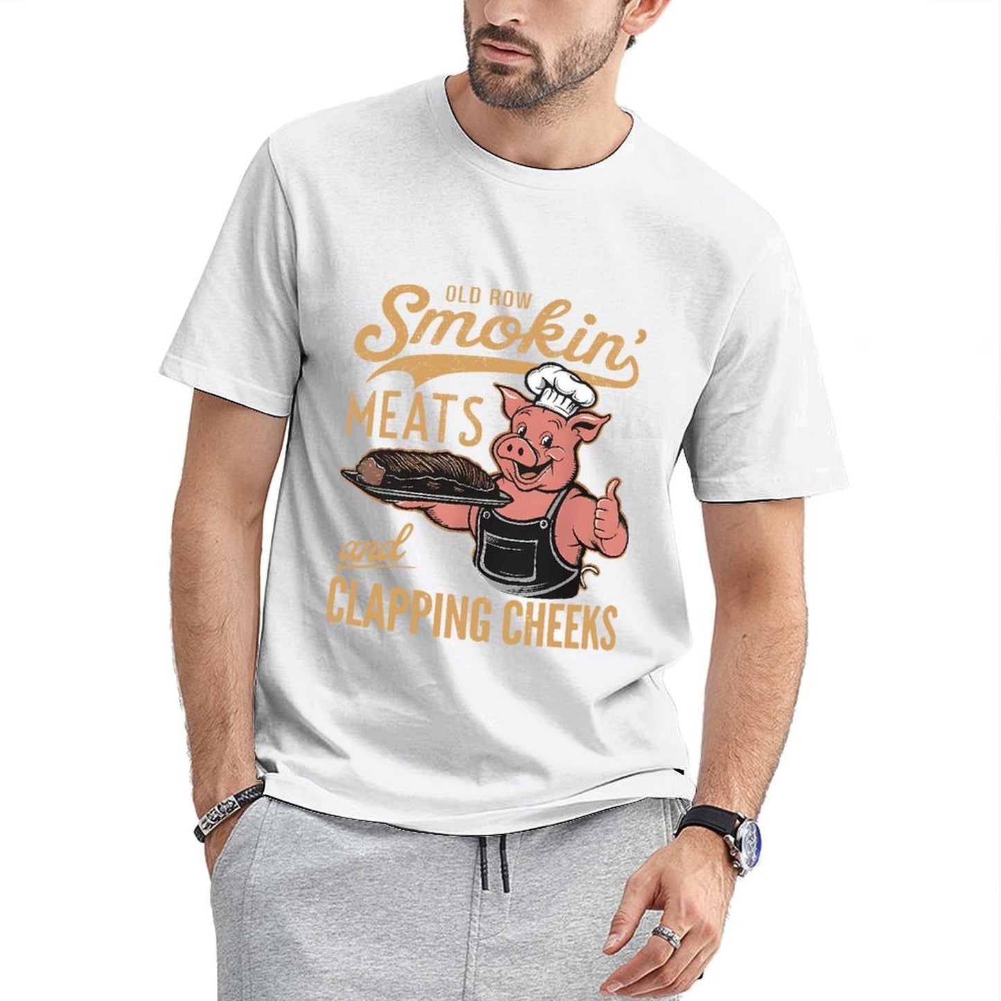 Inkmay Casual Cotton T-shirt Pig Holding Platter With Meat Dish Unisex T-shirtClean Fresh T-Shirt