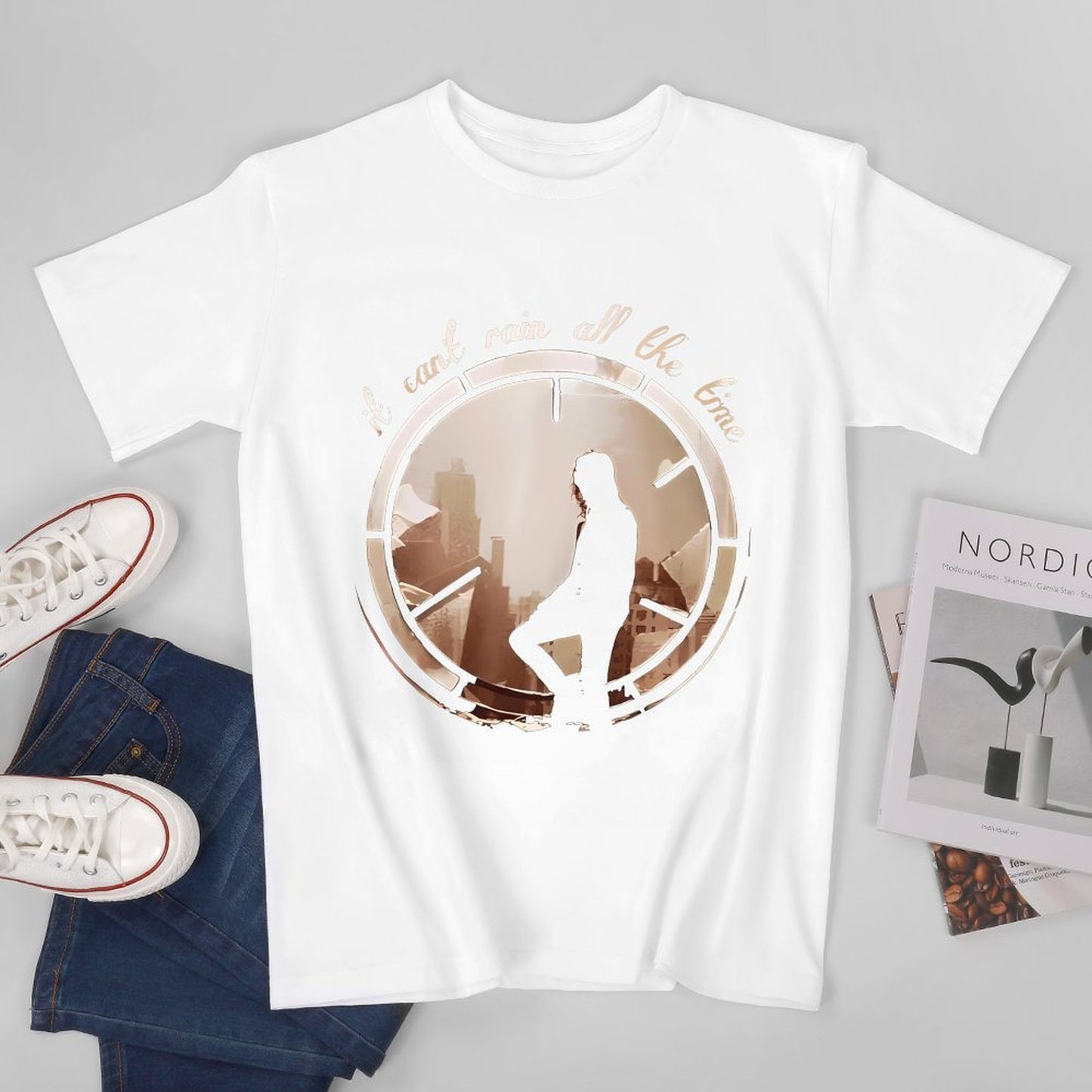 Inkmay Casual Cotton T-shirt Cityscape Silhouette Within Circular Frame Design Unisex T-shirtLogo-Ready RegularFit T-Shirt