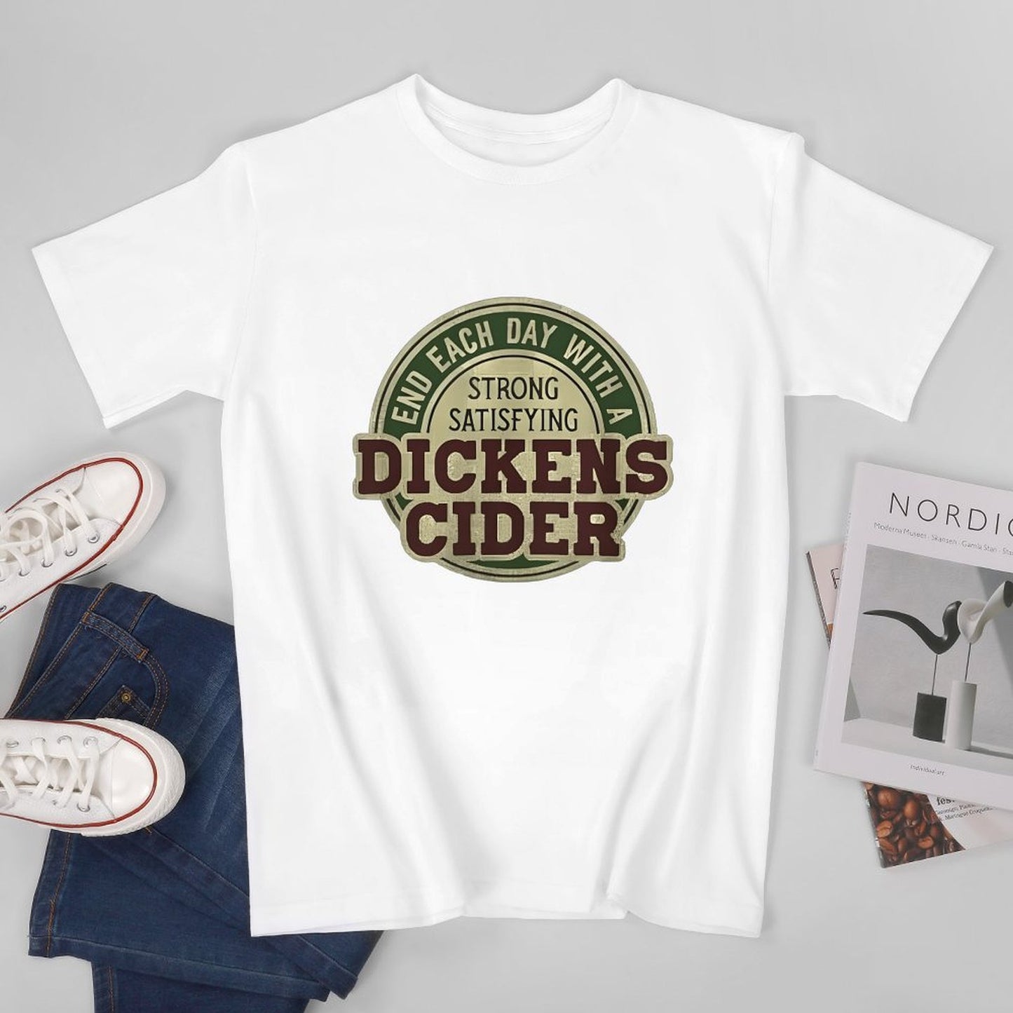 Inkmay Casual Cotton T-shirt End Each Day With Dickens Cider Unisex T-shirtHigh-Quality ClassicLine T-Shirt