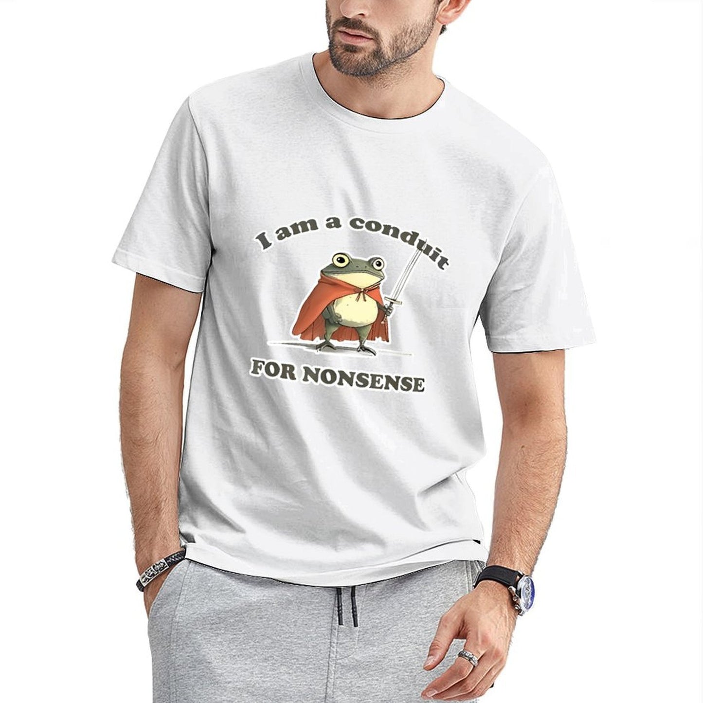 Inkmay Casual Cotton T-shirt Frog Wears Cape Holds Sword Boldly Unisex T-shirtAllDay EssentialFit T-Shirt
