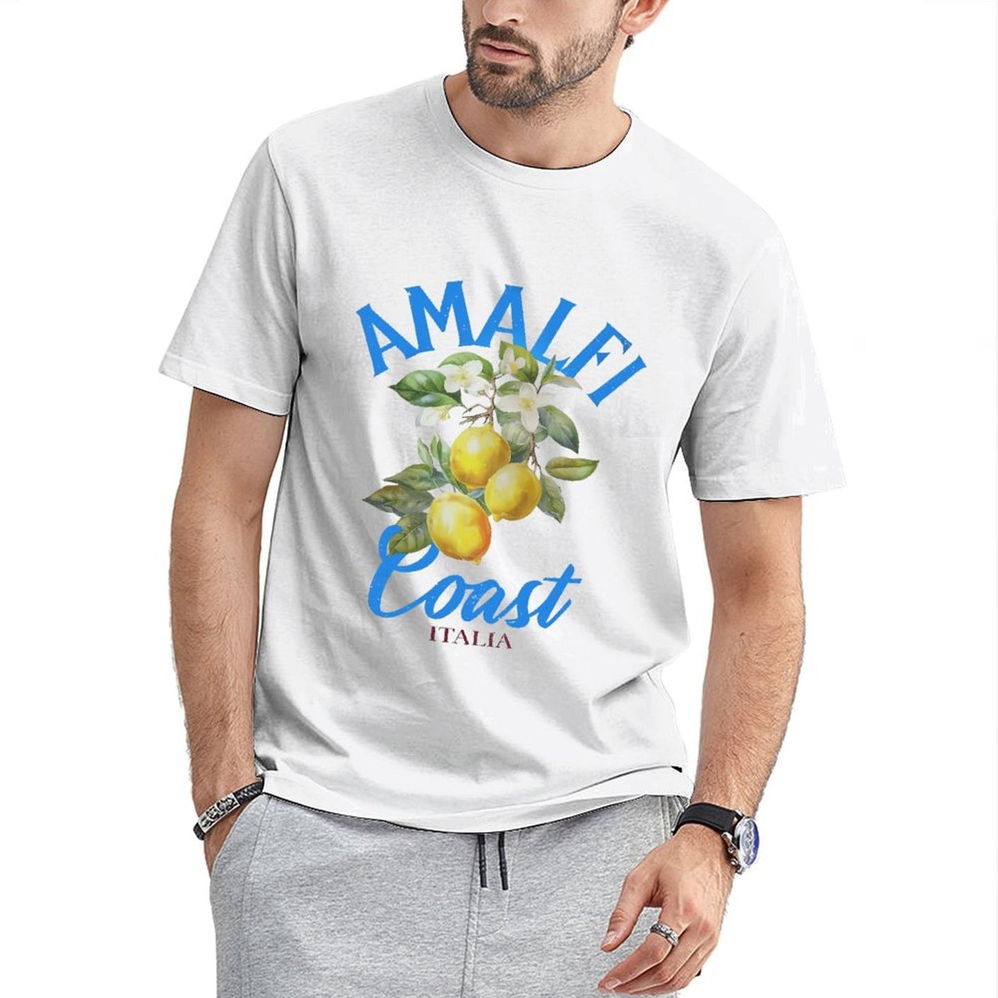 Inkmay Casual Cotton T-shirt Lemon Blossom Branch With Yellow Fruits Unisex T-shirtClean Edges Edition T-Shirt