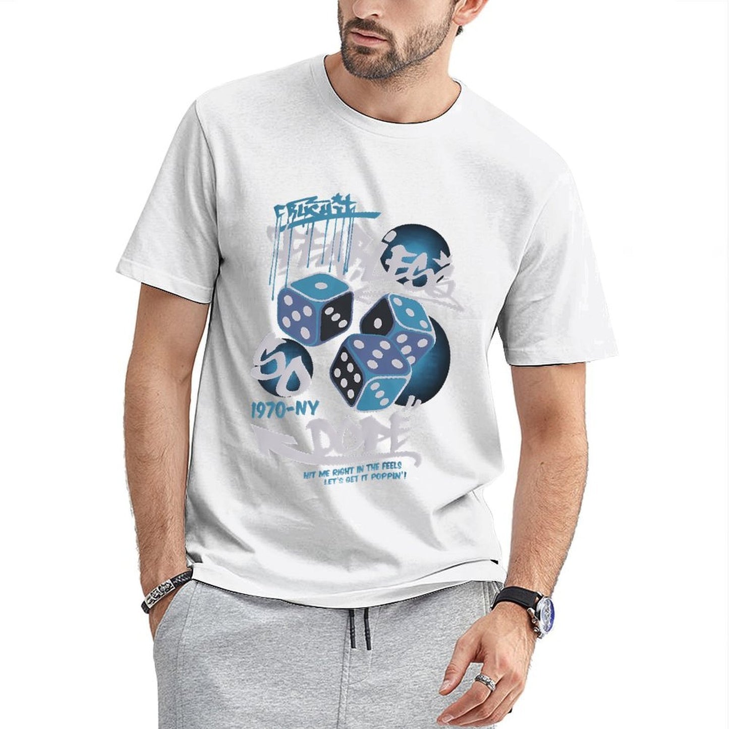 Inkmay Casual Cotton T-shirt Fearless Dice Pattern With Graffiti Art Unisex T-shirt