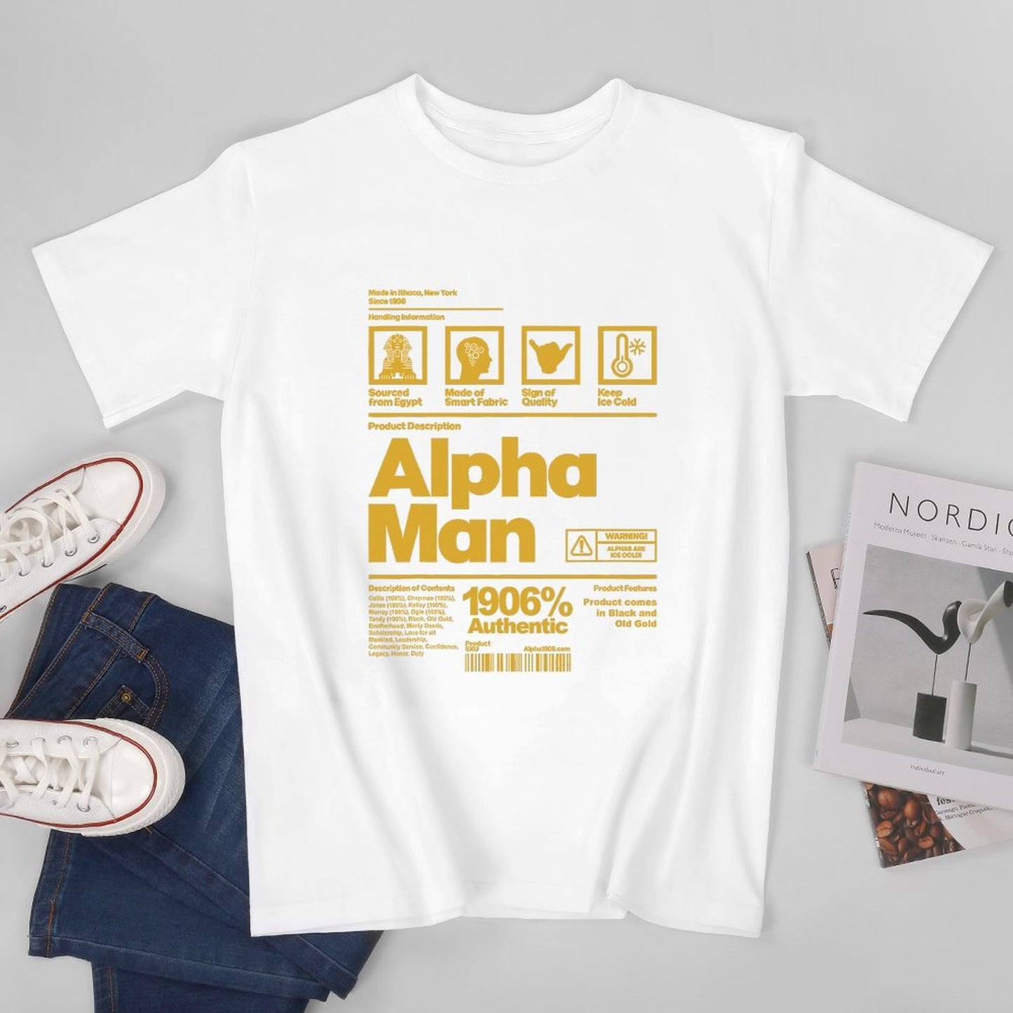 Inkmay Casual Cotton T-shirt Abstract Geometric Shapes On Yellow Background Unisex T-shirtUltra Durable Premium T-Shirt