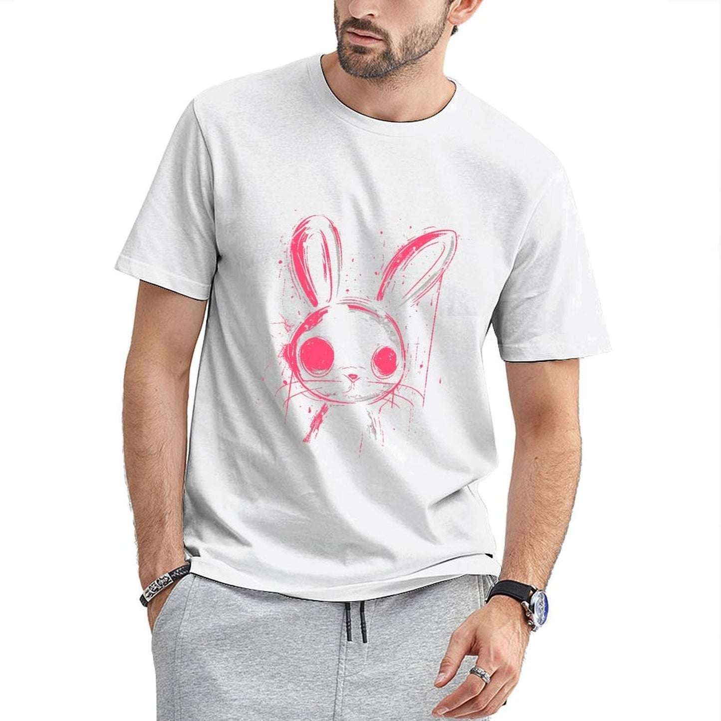 Inkmay Casual Cotton T-shirt Stylish Pink Rabbit Face Art Print Unisex T-shirtSlim Fit Premium Finish T-Shirt