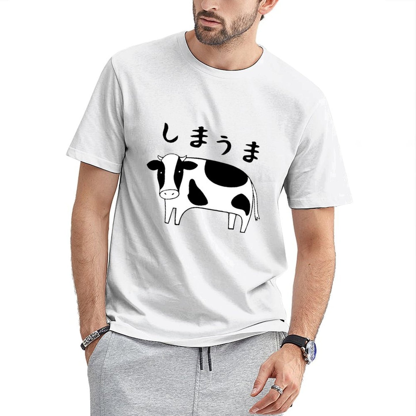 Inkmay Casual Cotton T-shirt Cow Print With Black Spots Unisex T-shirtClassic Design-Your-Own T-Shirt
