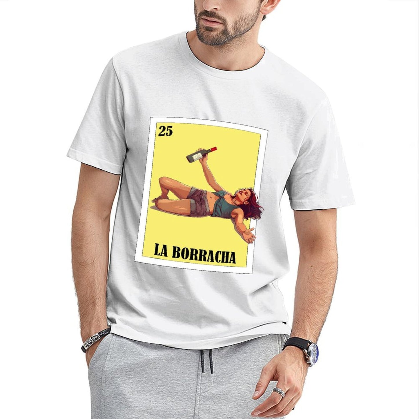 Inkmay Casual Cotton T-shirt The Drunk Woman Holding Wine Bottle Unisex T-shirt