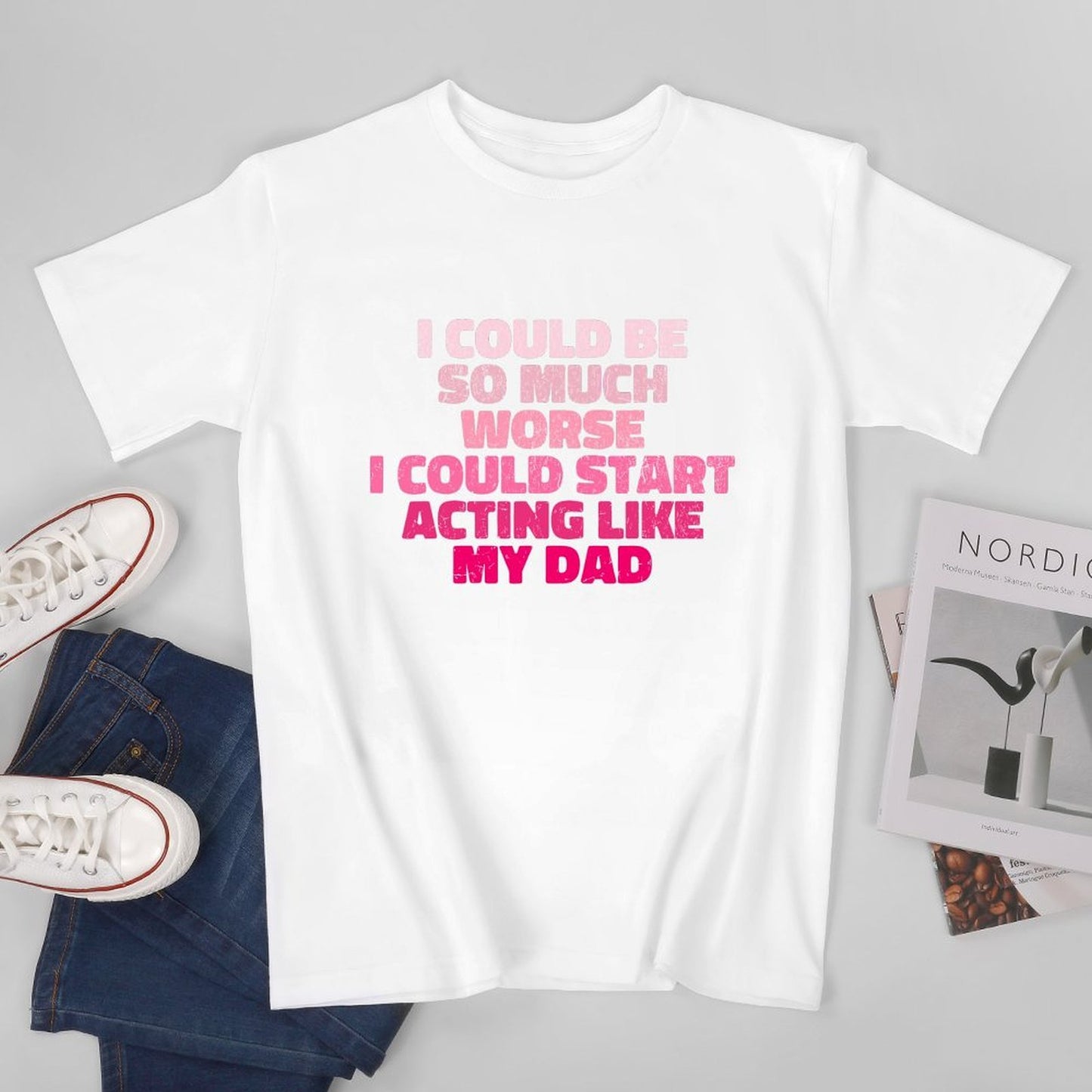 Inkmay Casual Cotton T-shirt Abstract Pink Layers Form Unique Design Unisex T-shirtLooseFit Performance T-Shirt