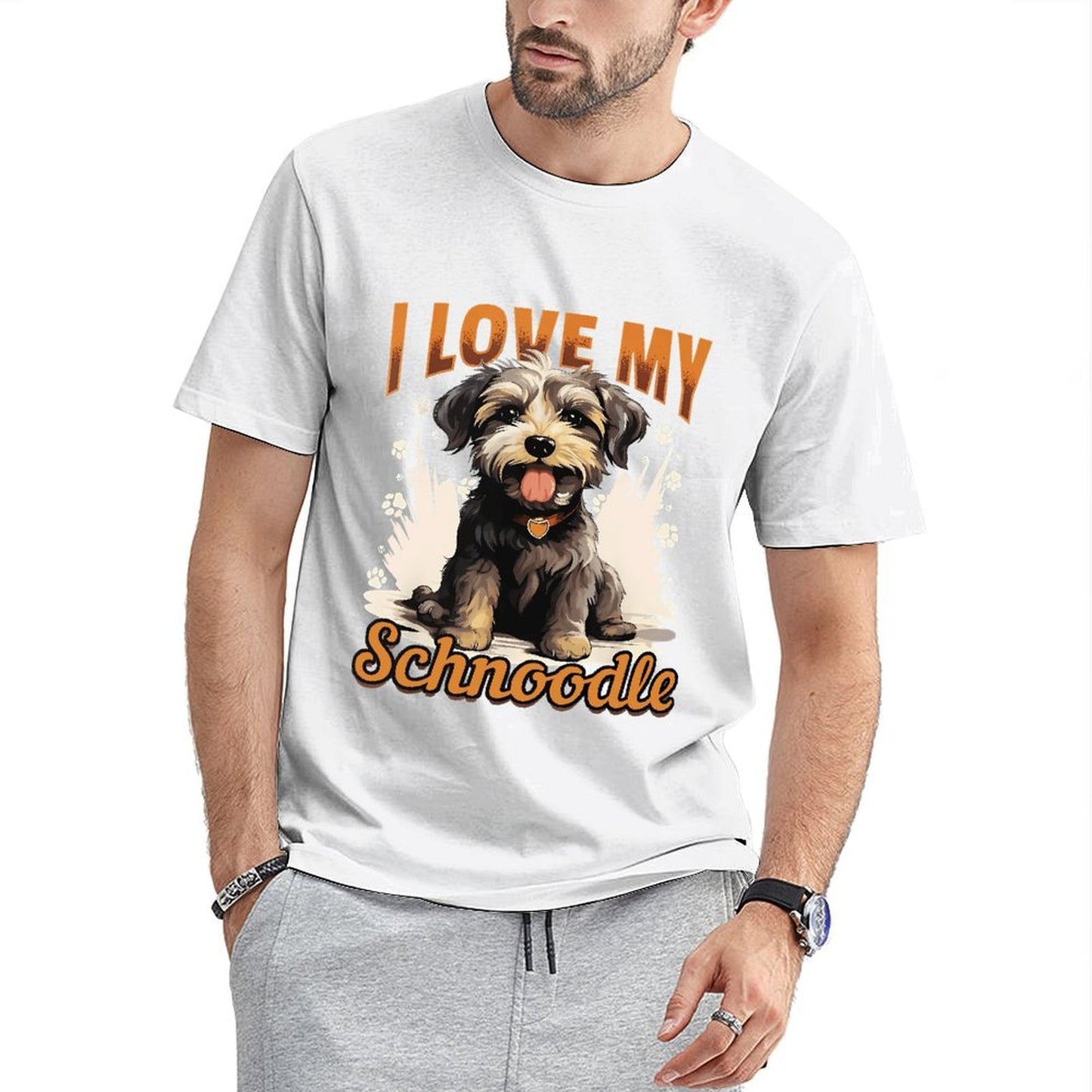 inkmay-casual-cotton-t-shirt-cute-schnoodle-with-paw-prints-design-unisex-t-shirt