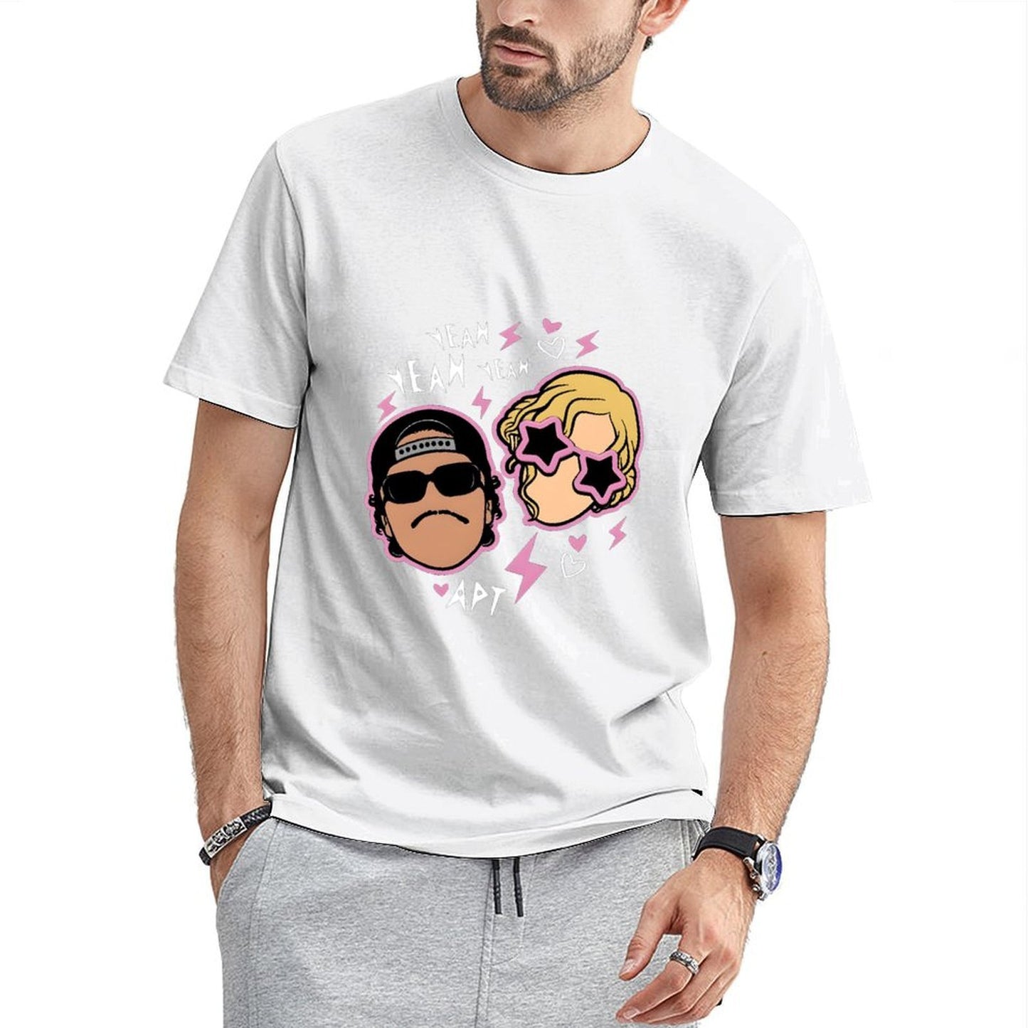 Inkmay Casual Cotton T-shirt Cartoon Characters With Pink Outlines And Unisex T-shirtActive Simple T-Shirt