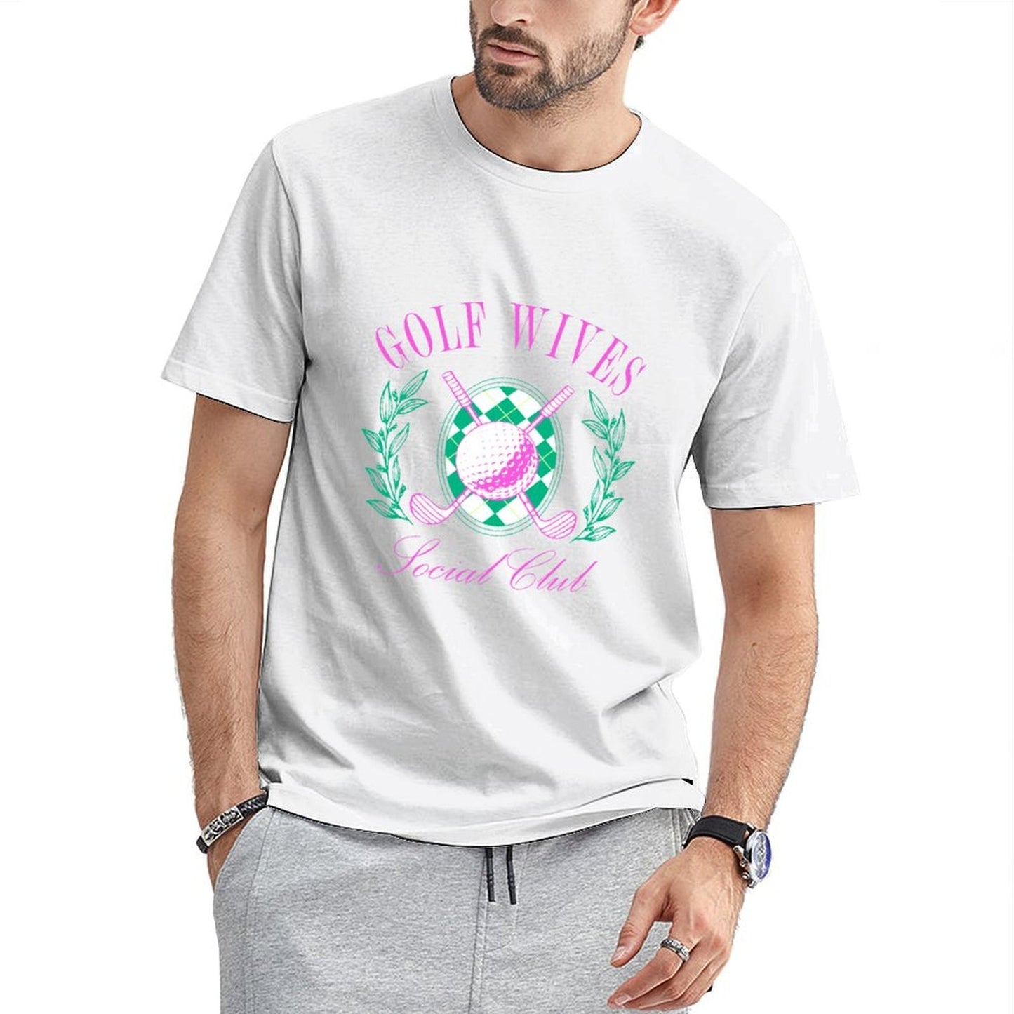 inkmay-casual-cotton-t-shirt-pink-green-diamond-pattern-with-ball-unisex-t-shirt