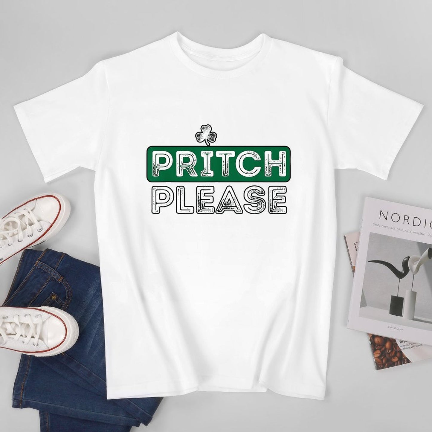 Inkmay Casual Cotton T-shirt Green Background With White Text Pritch Unisex T-shirtWrinkle-Free TrueComfort T-Shirt