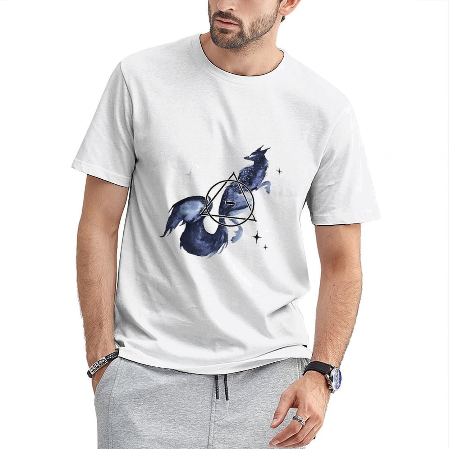 Inkmay Casual Cotton T-shirt Starry Night Creature With Geometric Design Unisex T-shirtAllDay SmoothWear T-Shirt