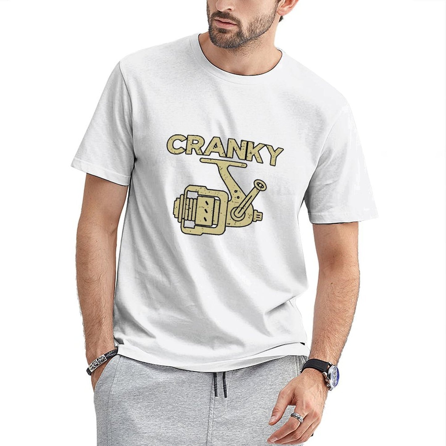 Inkmay Casual Cotton T-shirt Fishing Reel Design With Cranky Text Unisex T-shirtChill Midweight T-Shirt