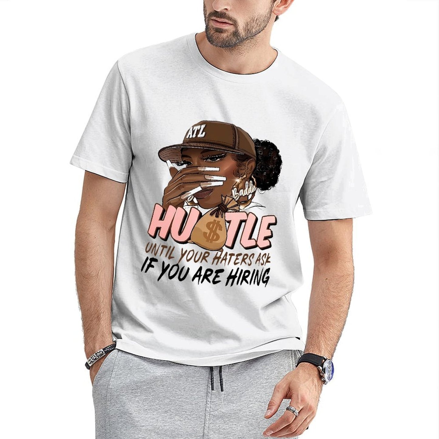 Inkmay Casual Cotton T-shirt Atlanta Hustle Artwork With Moneybag Unisex T-shirtModernFit RelaxFit T-Shirt