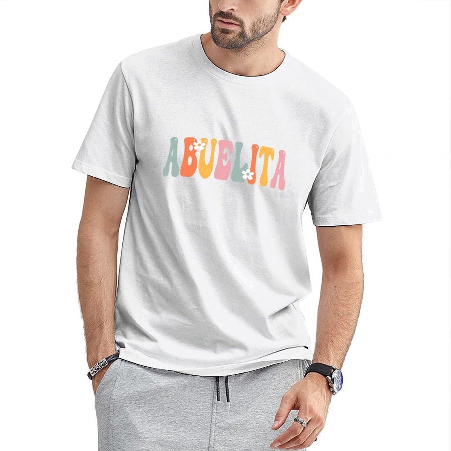 Inkmay Casual Cotton T-shirt Colorful Stripes With White Flowers Design Unisex T-shirtYearRound StreetFit T-Shirt