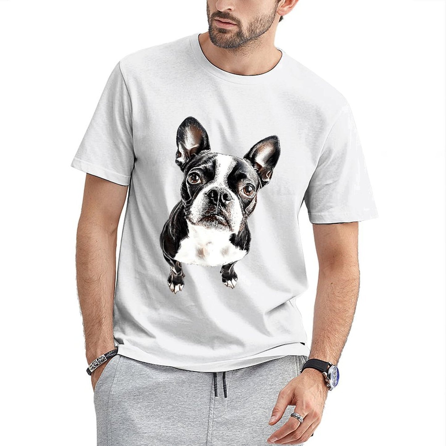 Inkmay Casual Cotton T-shirt Black And White Dog Pattern Print Unisex T-shirtEco / Sustainable SoftTouch T-Shirt