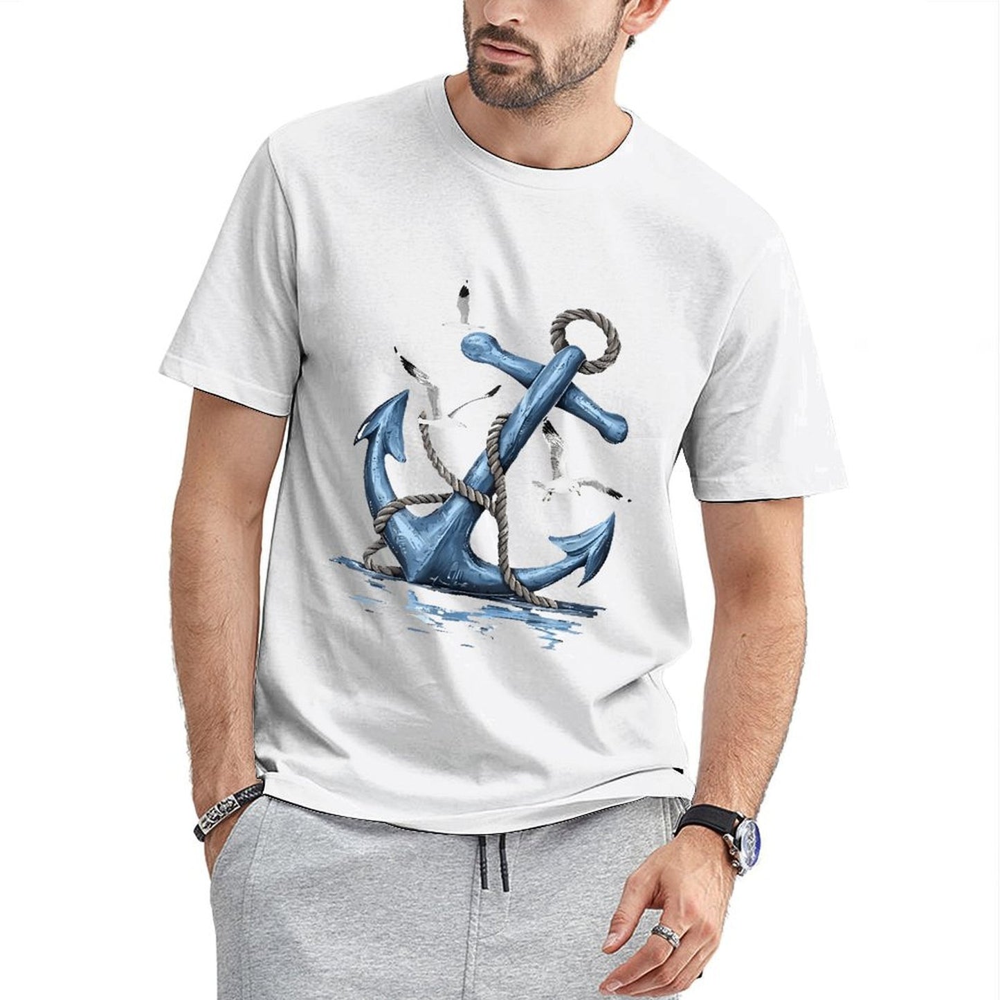 Inkmay Casual Cotton T-shirt Anchor With Rope And Birds Unisex T-shirtStudio Lifestyle T-Shirt