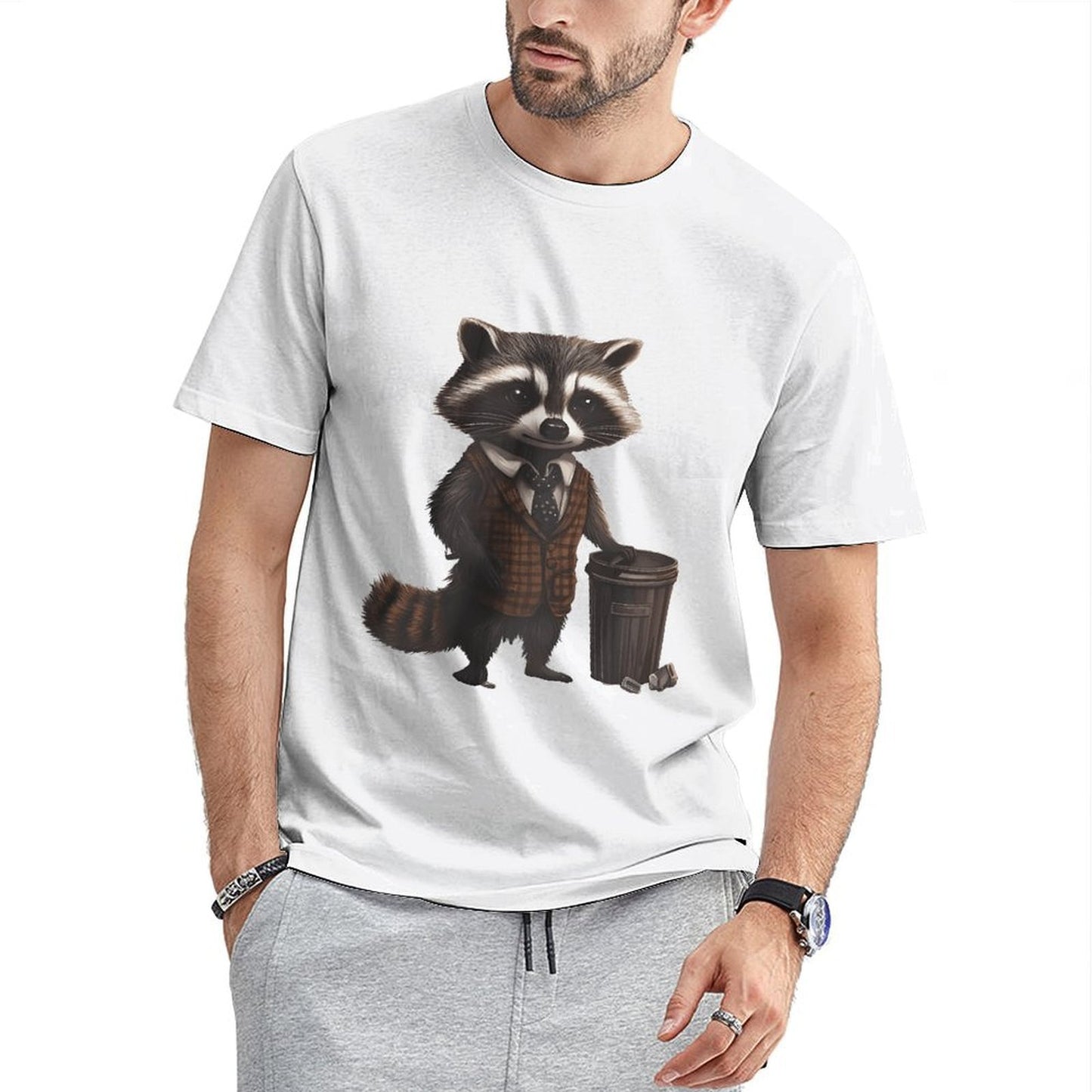 Inkmay Casual Cotton T-shirt Stylish Raccoon Wears Vest And Tie Unisex T-shirtMinimal Men¡¯s / Women¡¯s / Youth T-Shirt