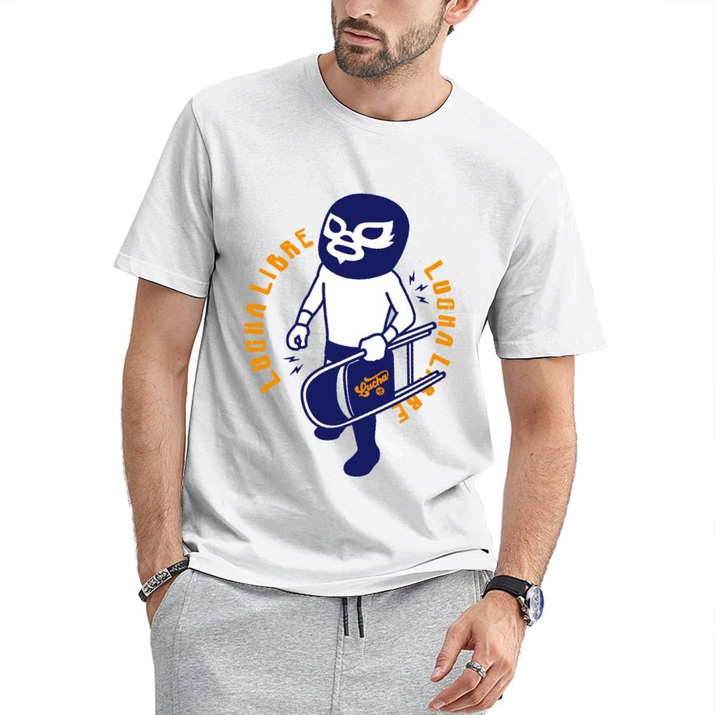 Inkmay Casual Cotton T-shirt Lucha Libre Mask With Guitar Design Unisex T-shirtActiveStyle Solid T-Shirt