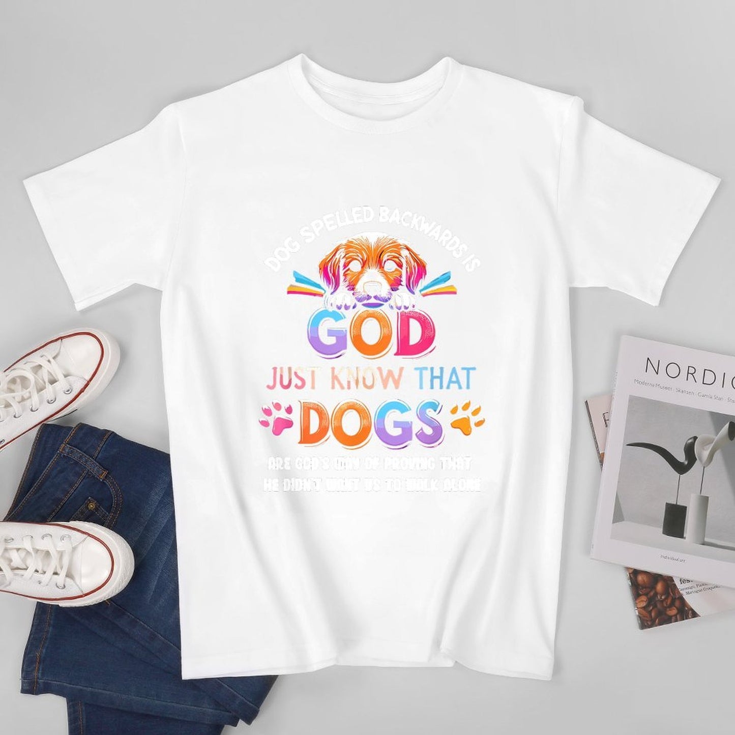 Inkmay Casual Cotton T-shirt God Just Know That Dogs Unisex T-shirtRetro Basic T-Shirt
