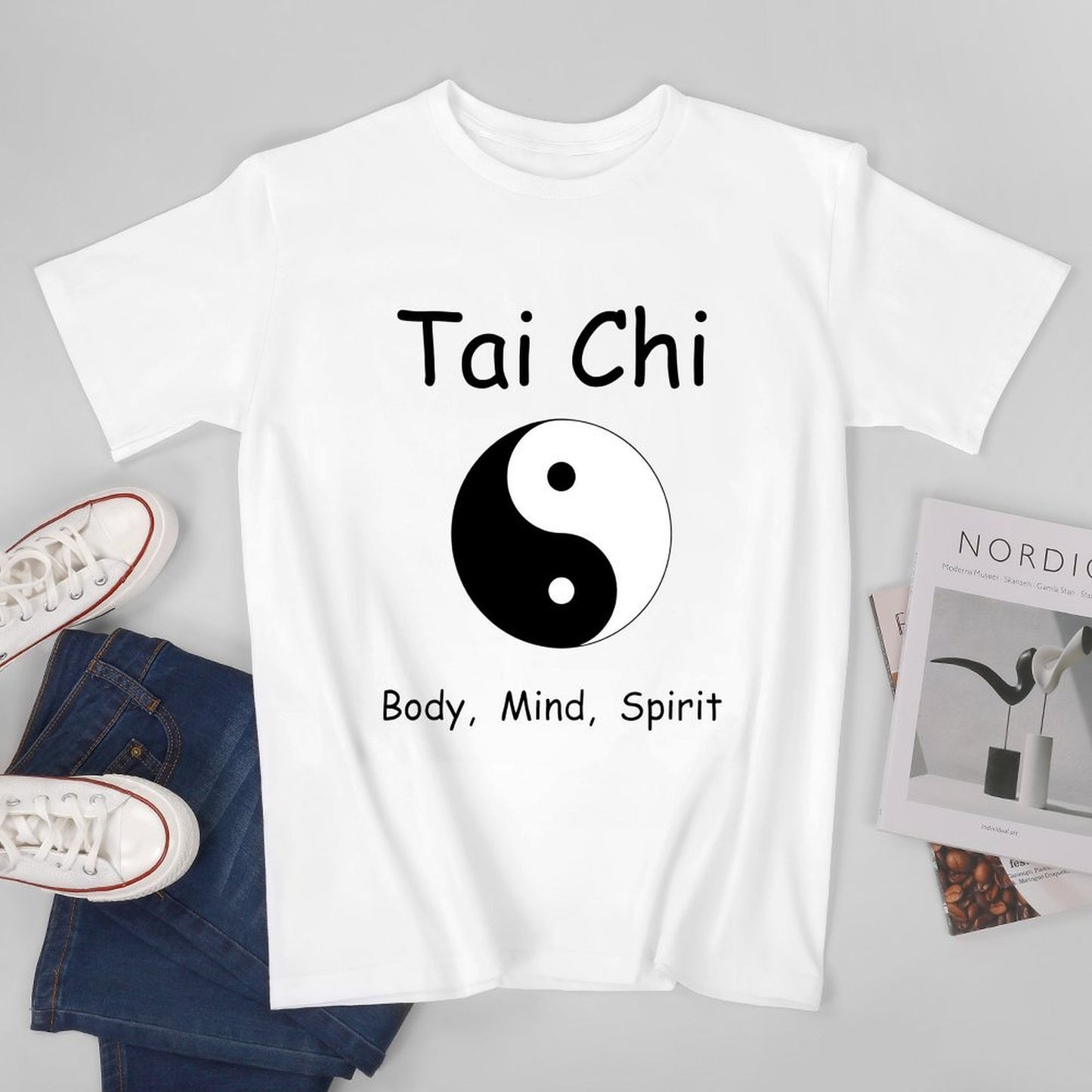 Inkmay Casual Cotton T-shirt Yin And Yang Symbol Black White Unisex T-shirtOutdoor SimpleFit T-Shirt