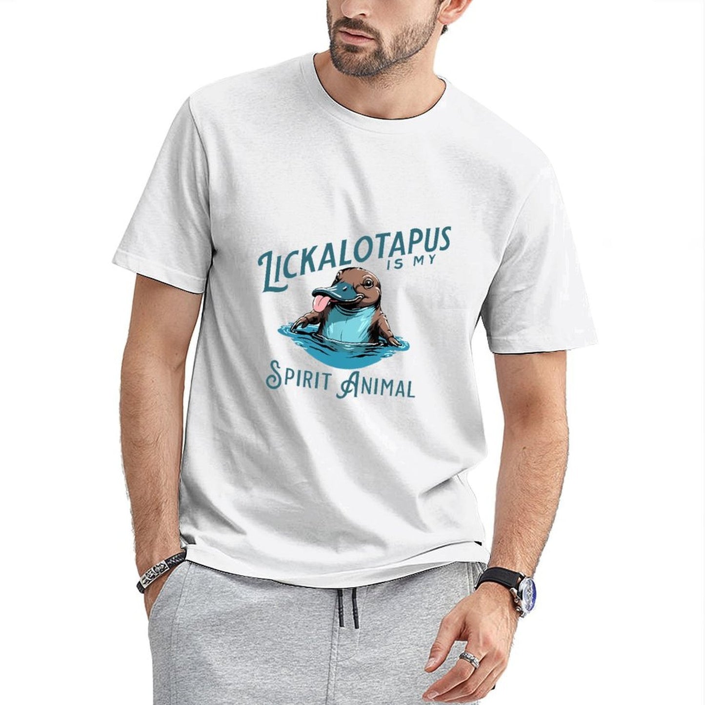Inkmay Casual Cotton T-shirt Platypus Swimming In Blue Water Unisex T-shirt