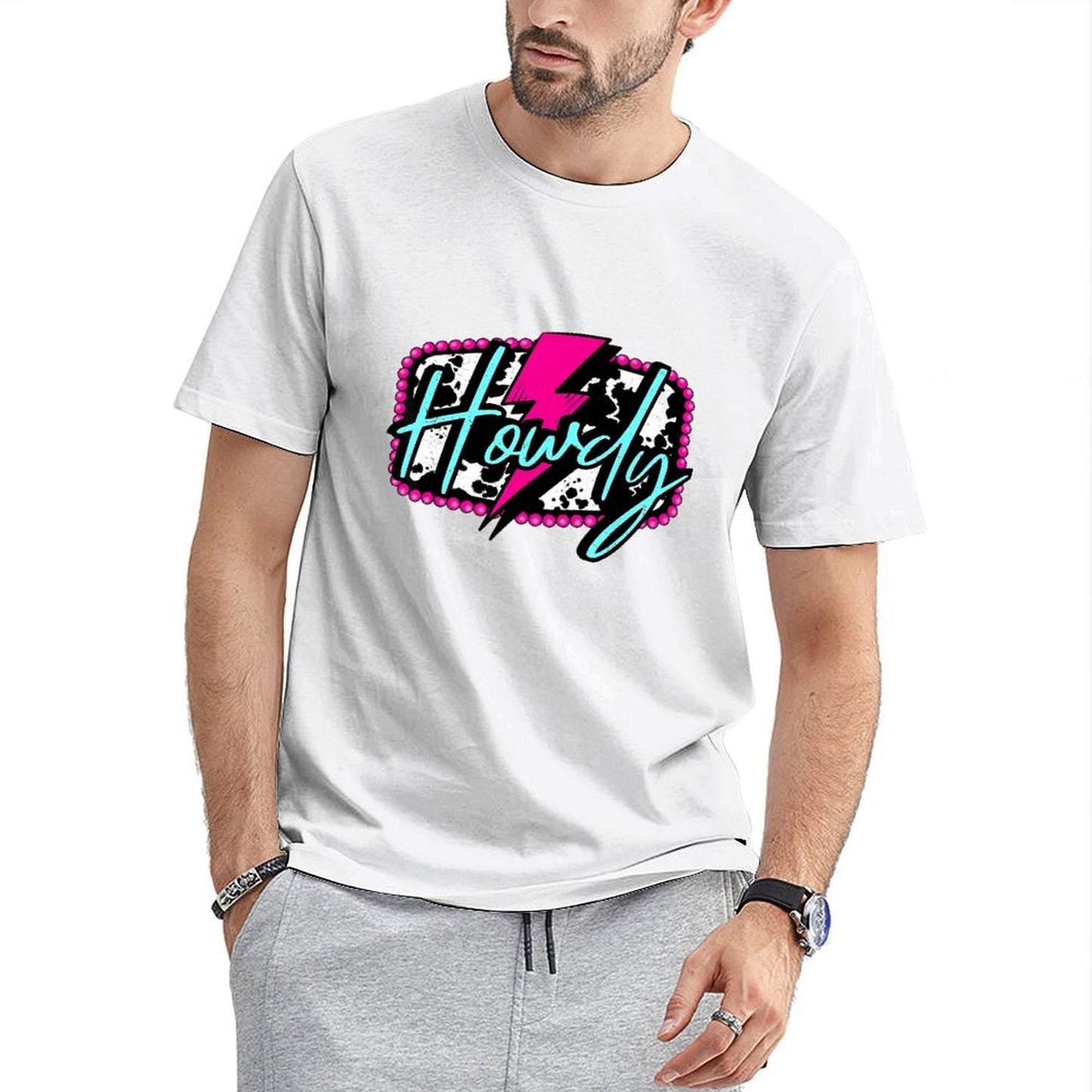 Inkmay Casual Cotton T-shirt Howdy With Pink And Teal Splashes Unisex T-shirtClassic Bold T-Shirt