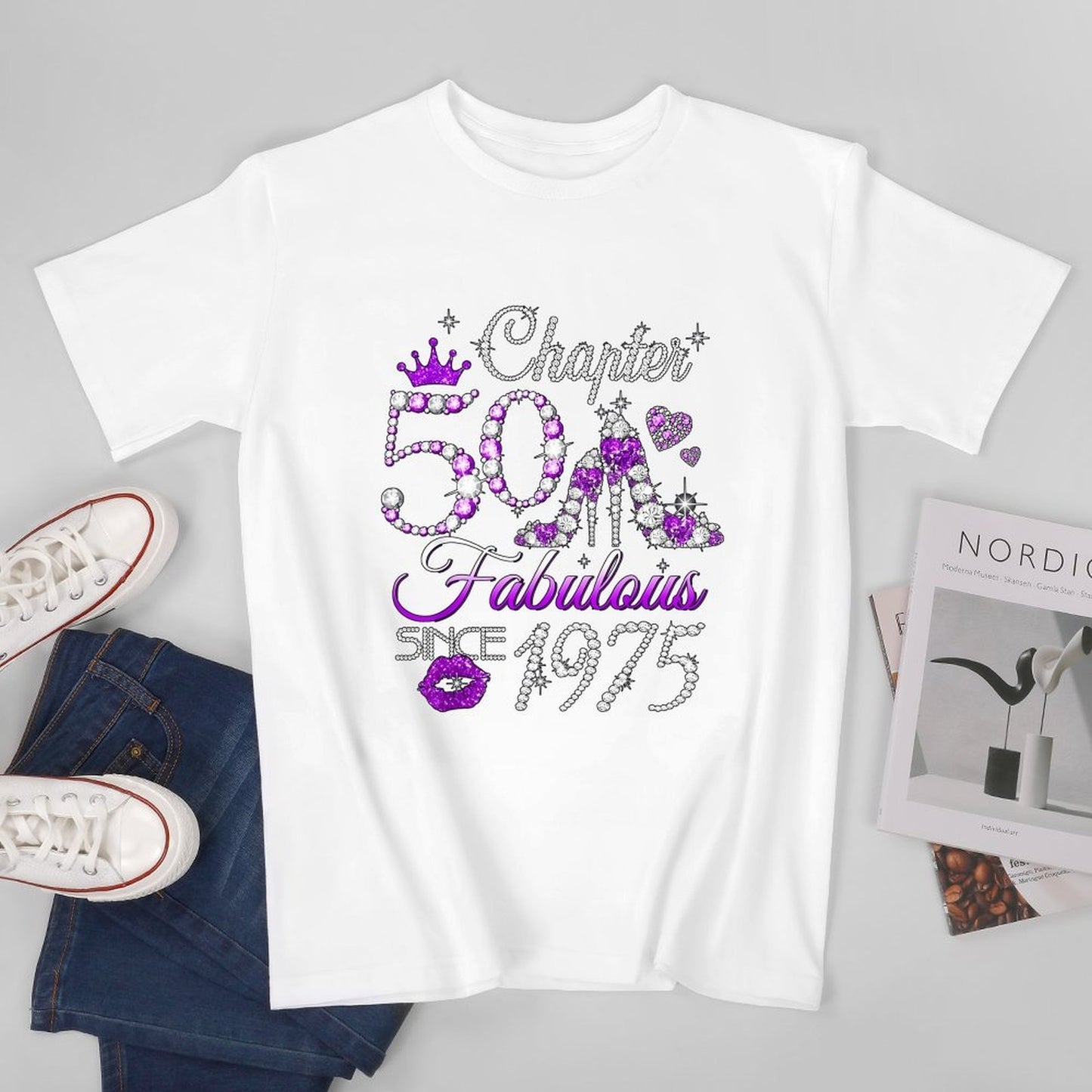 Inkmay Casual Cotton T-shirt Chapter Fifty Fabulous Since Nineteen Seventy Unisex T-shirtTrueStyle Fitted T-Shirt