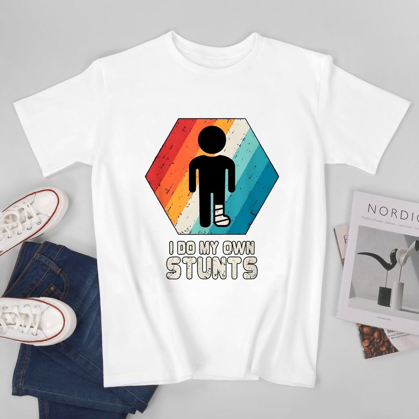 Inkmay Casual Cotton T-shirt Colorful Hexagon With Silhouette Figure Inside Unisex T-shirtSmooth Sleek T-Shirt