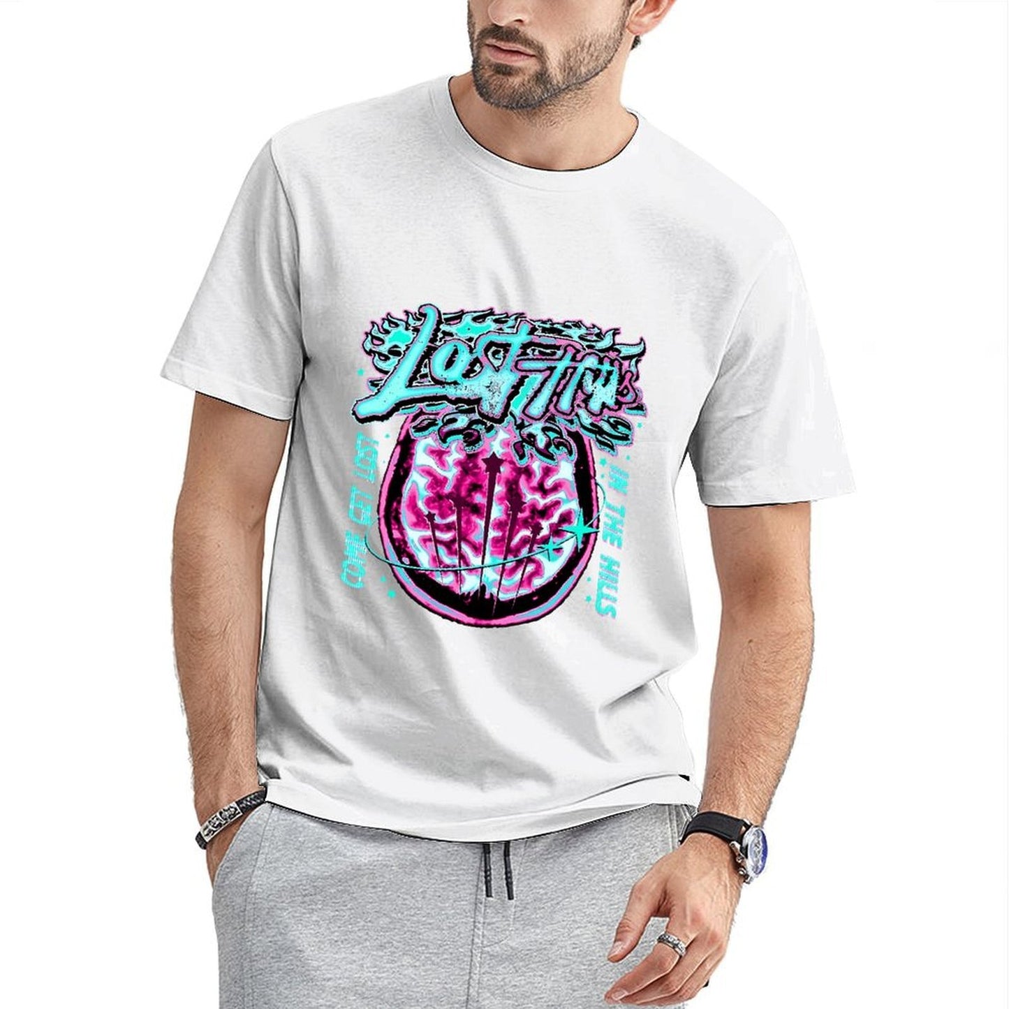 Inkmay Casual Cotton T-shirt Lost Minds Brain Art Print Design Unisex T-shirtSharp Print-Ready T-Shirt