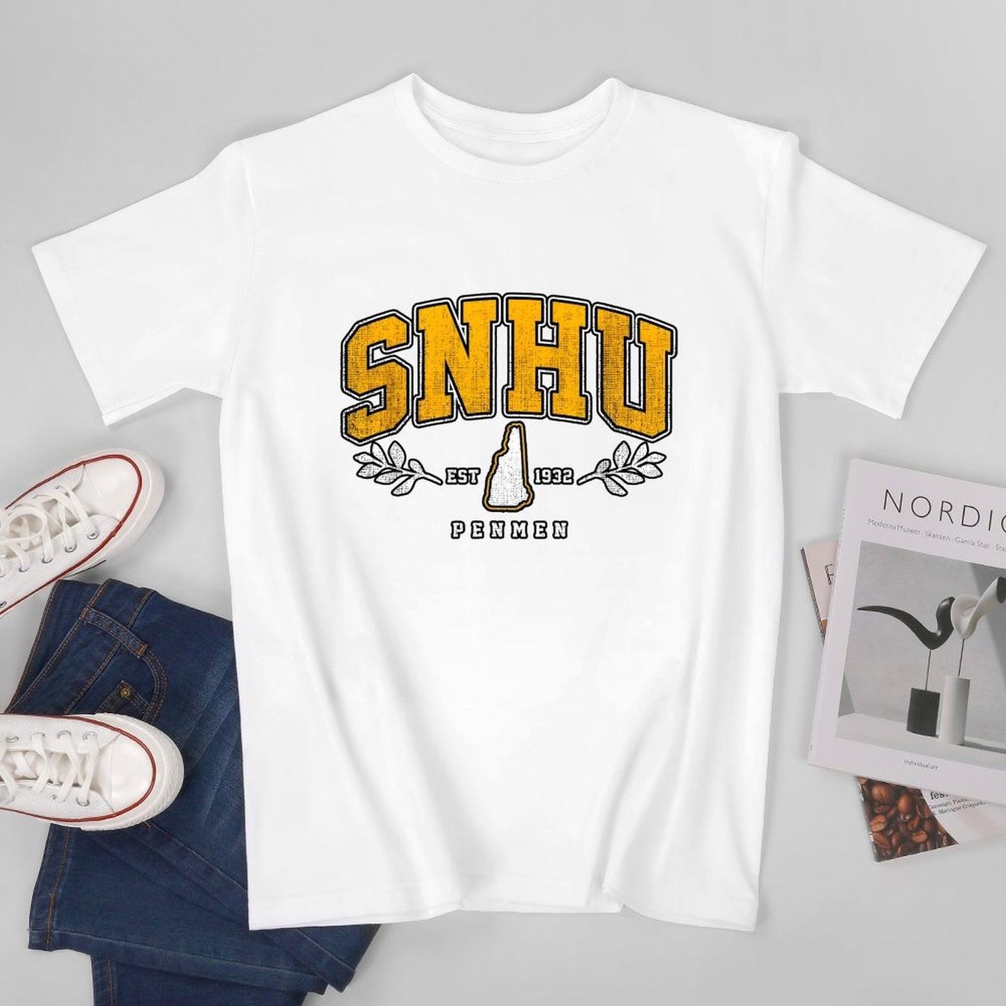 Inkmay Casual Cotton T-shirt Snhu Logo With State Outline Unisex T-shirtWeekend Softstyle T-Shirt