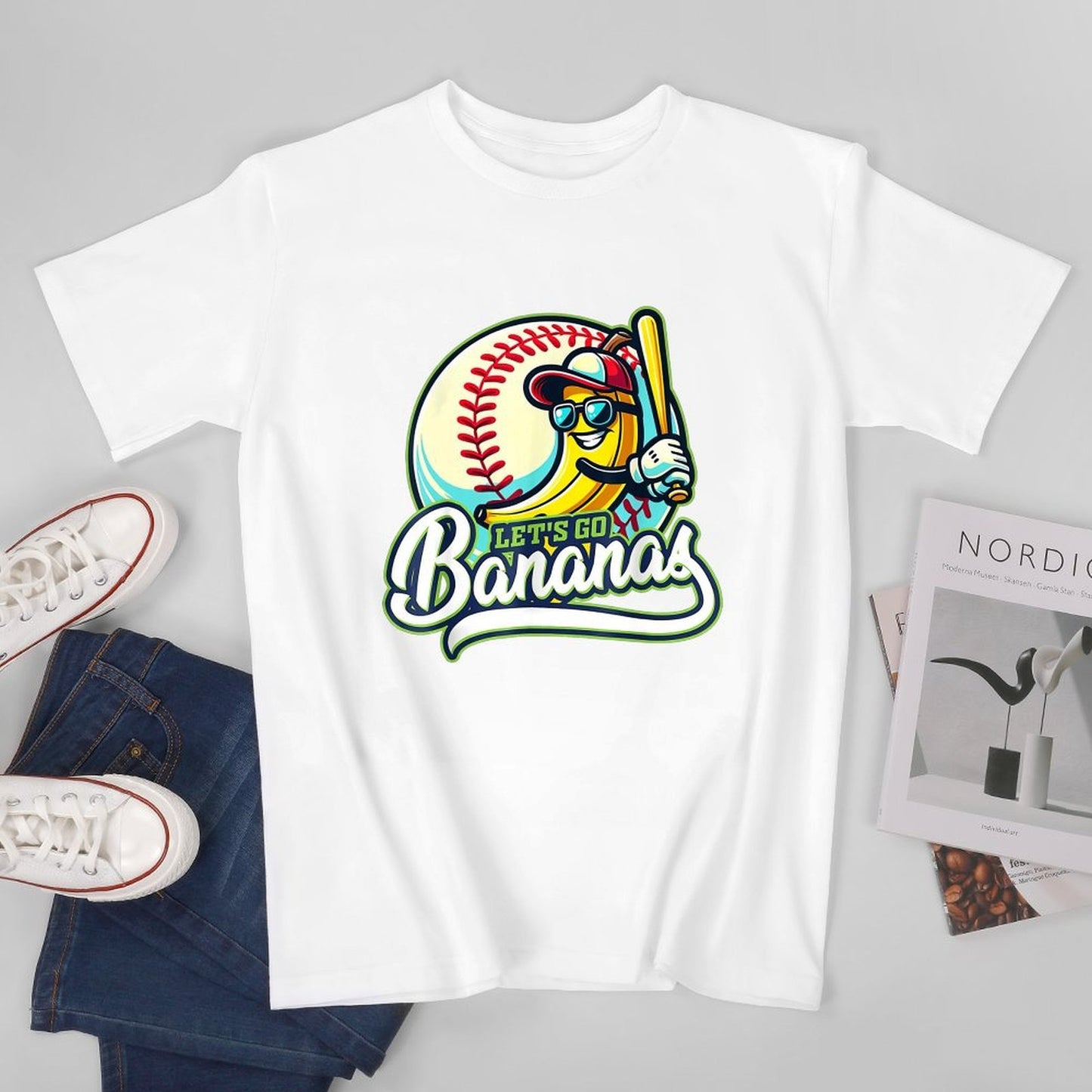 Inkmay Casual Cotton T-shirt Baseball Banana Holding Bat Let S Unisex T-shirtFresh ComfortLine T-Shirt