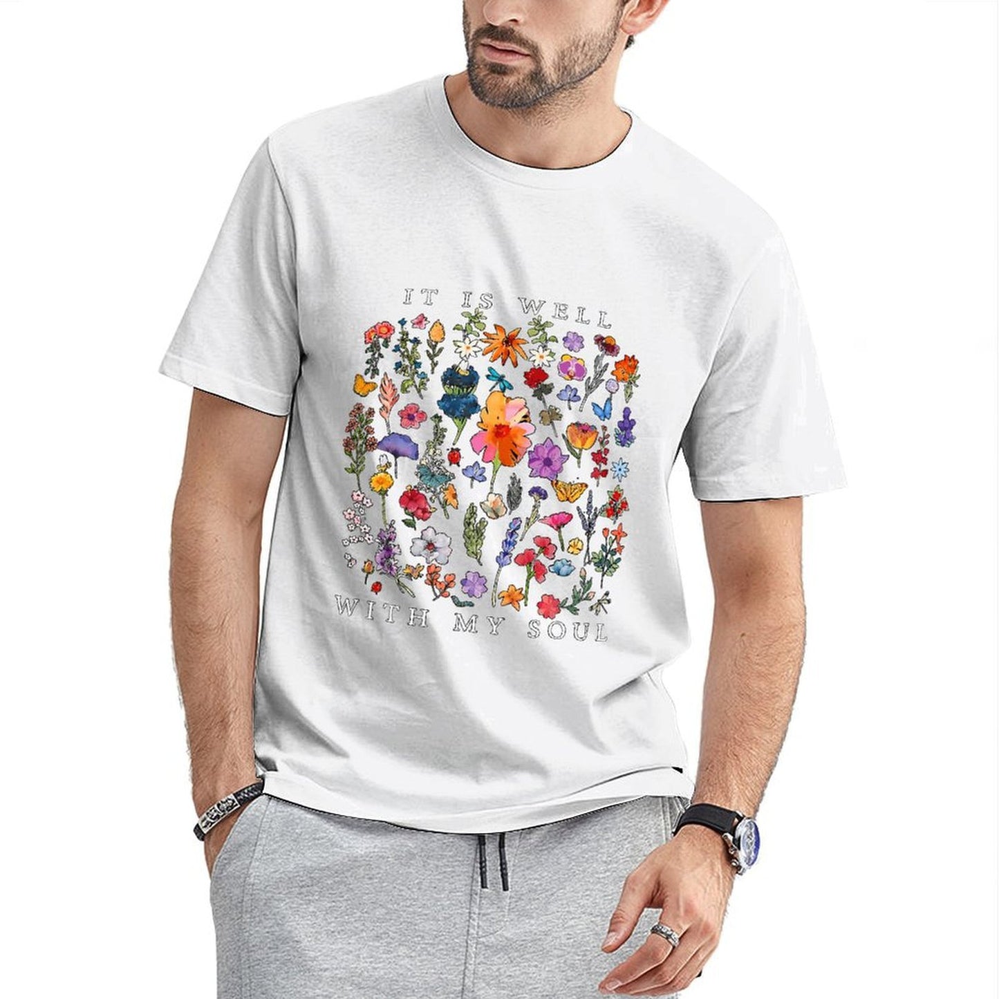 Inkmay Casual Cotton T-shirt Floral Design With Vibrant Colors Art Unisex T-shirtClassicLine TrueStyle T-Shirt