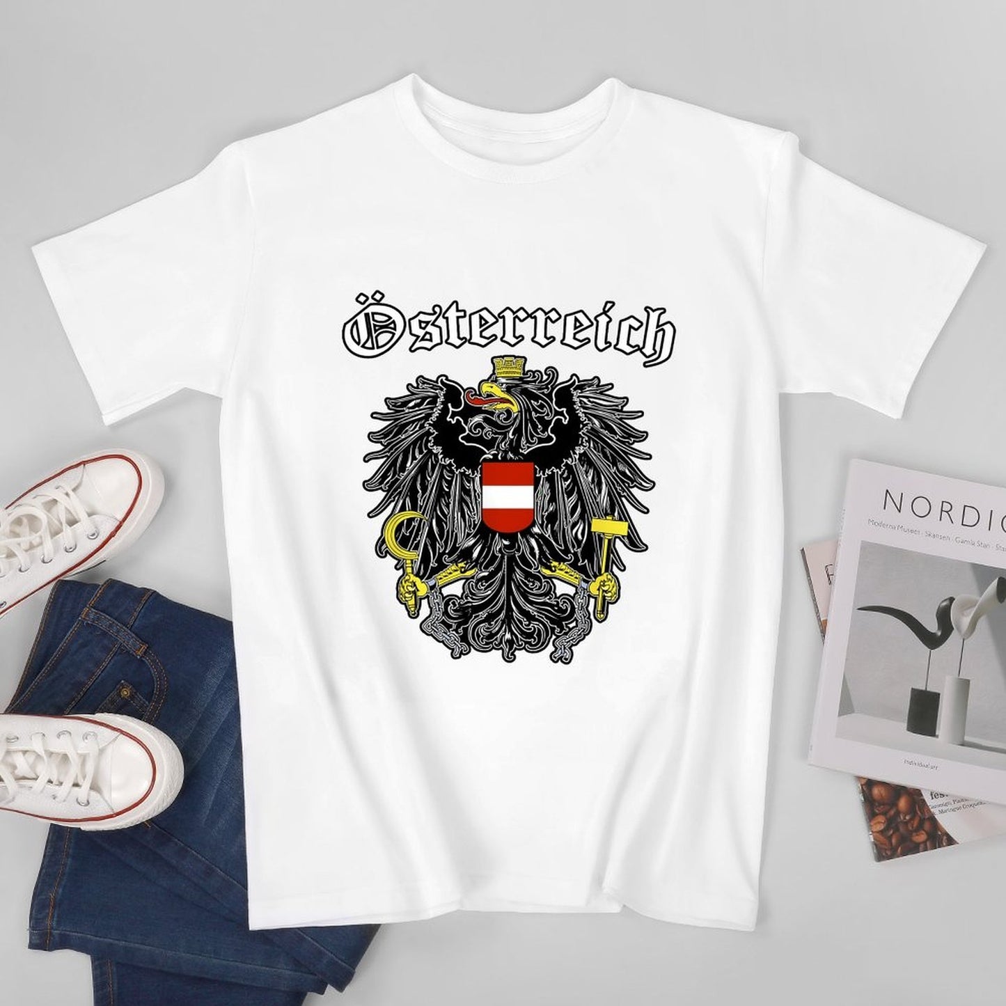 Inkmay Casual Cotton T-shirt Austria Coat Of Arms Pattern Print Unisex T-shirtSharp Softstyle T-Shirt