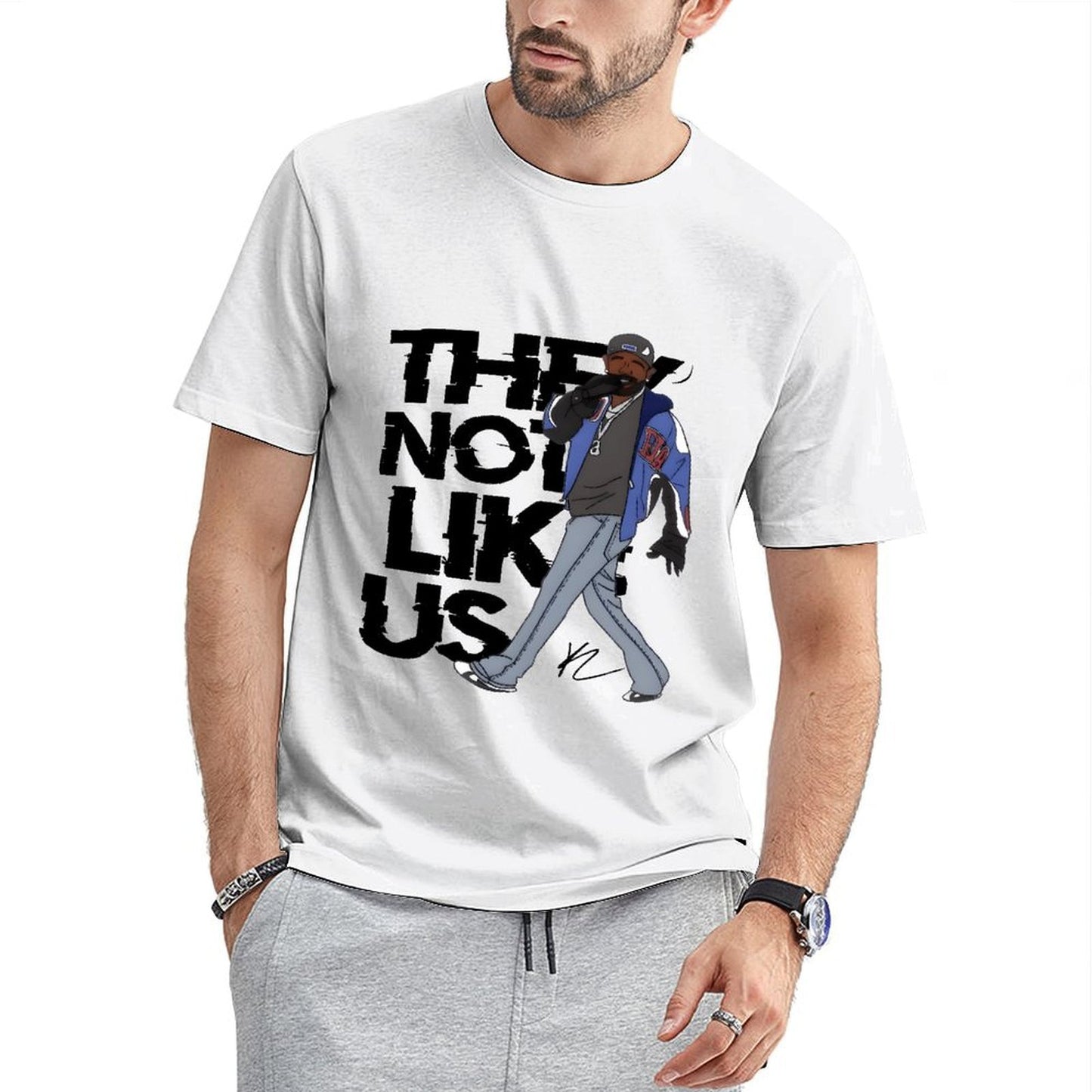 Inkmay Casual Cotton T-shirt Man Wearing Jacket And Jeans Art Unisex T-shirtStreet Simple T-Shirt