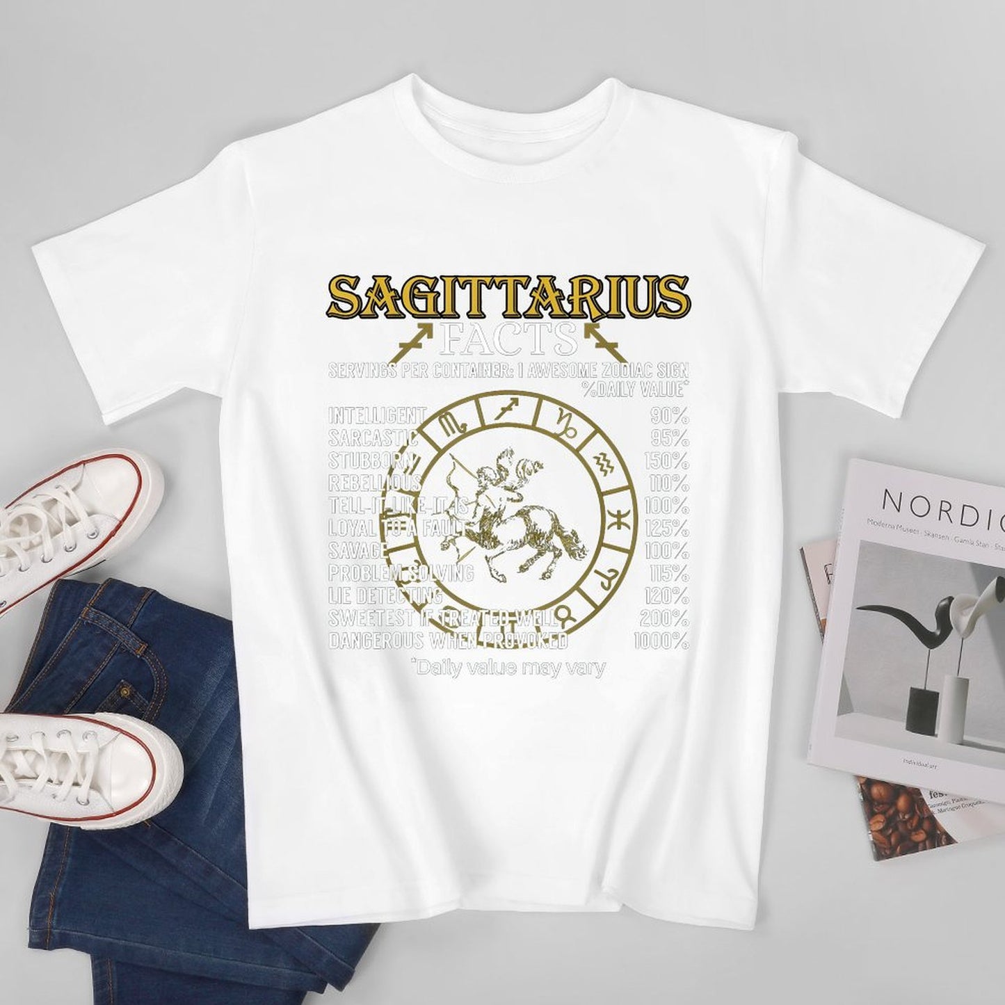 Inkmay Casual Cotton T-shirt Sagittarius Facts Zodiac Sign Traits Listed Unisex T-shirtMen¡¯s / Women¡¯s / Youth Natural T-Shirt