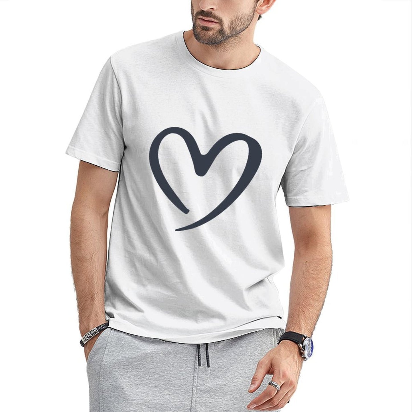Inkmay Casual Cotton T-shirt Solid Navy Background With White Square Unisex T-shirtMade-to-Order Midweight T-Shirt