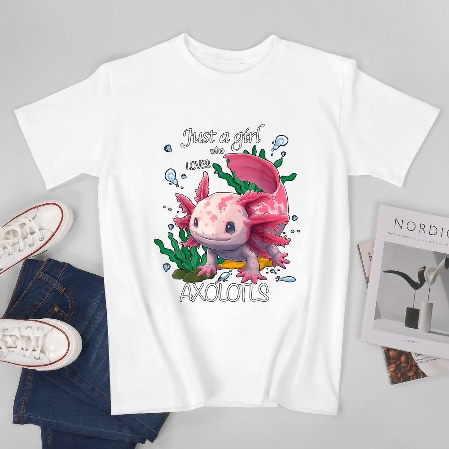 Inkmay Casual Cotton T-shirt Just A Girl Who Loves Axolotls Unisex T-shirtTrueStyle Wrinkle-Free T-Shirt