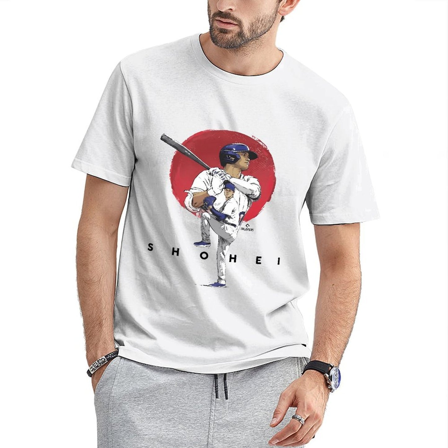 Inkmay Casual Cotton T-shirt Baseball Player Swinging Bat Artwork Design Unisex T-shirtBasic Essential T-Shirt