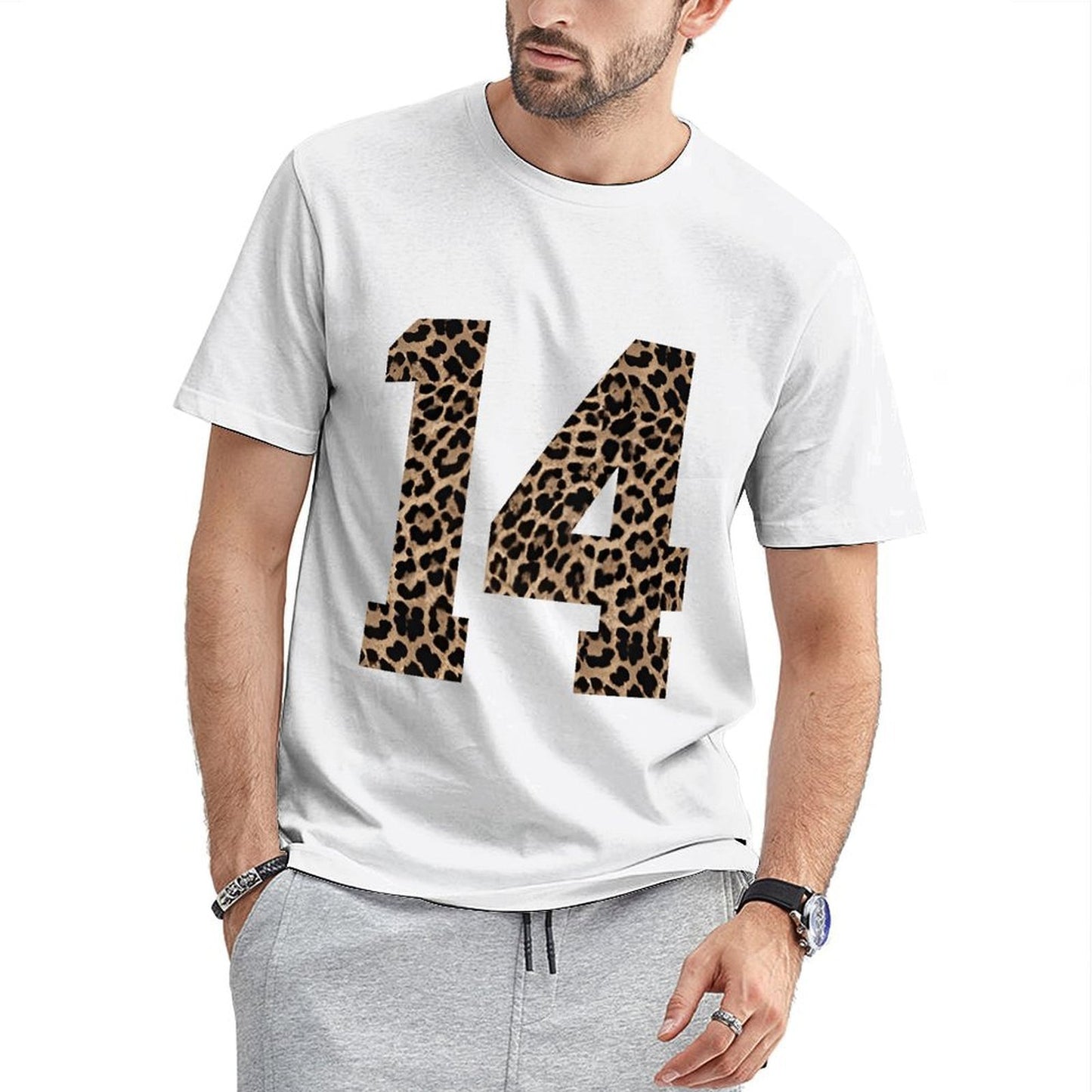 Inkmay Casual Cotton T-shirt Leopard Print Pattern On Fabric Unisex T-shirtOn-Demand Made-to-Order T-Shirt