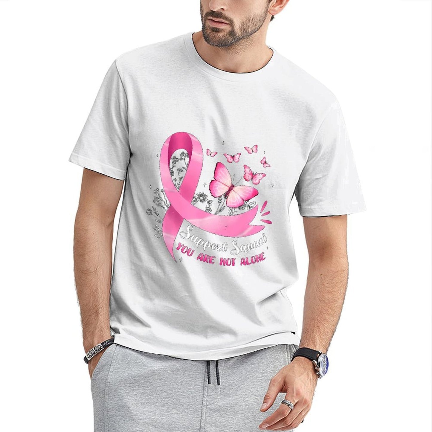 inkmay-casual-cotton-t-shirt-pink-ribbon-butterflies-support-squad-design-unisex-t-shirt