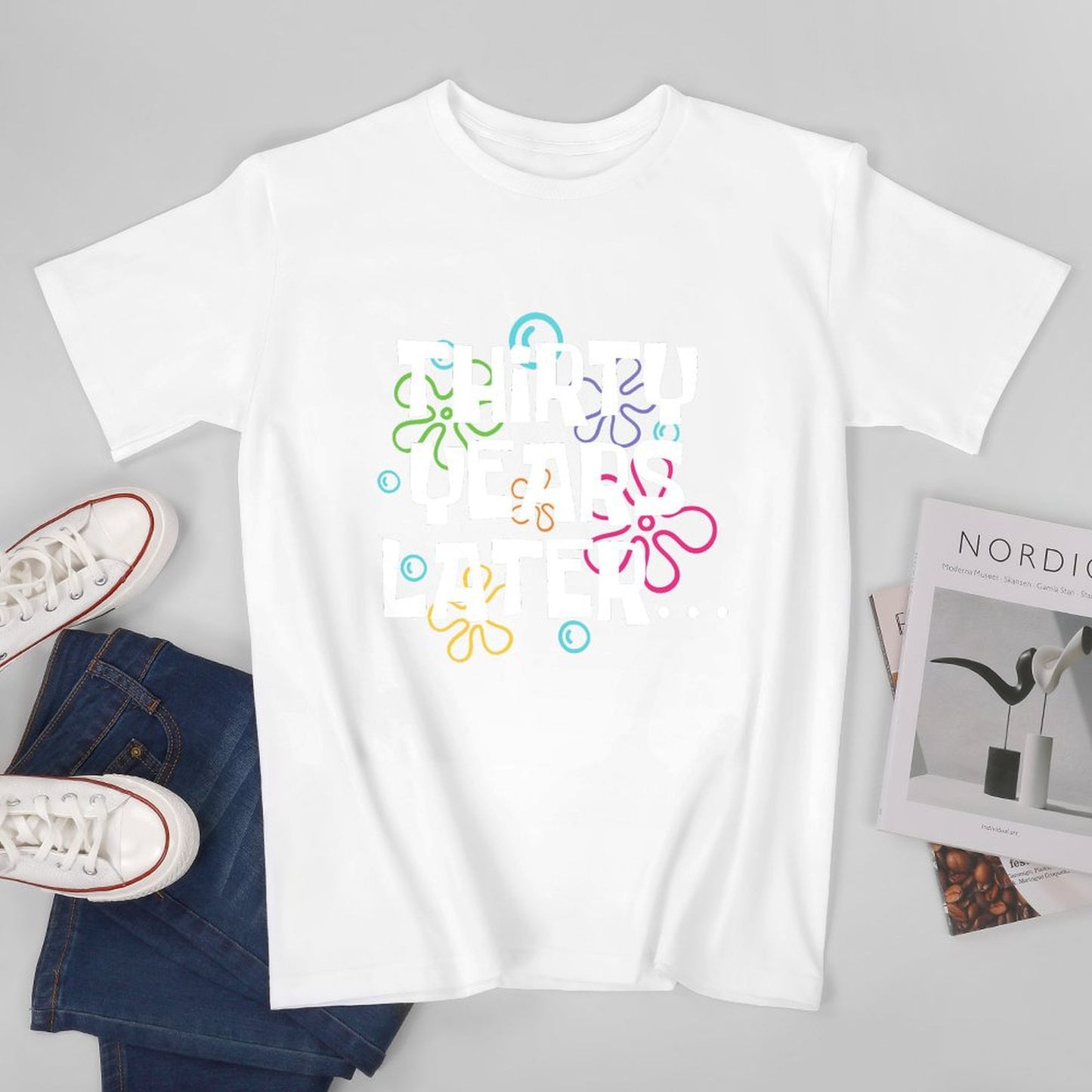 Inkmay Casual Cotton T-shirt Colorful Abstract Shapes On White Background Unisex T-shirtSmoothWear Premium T-Shirt