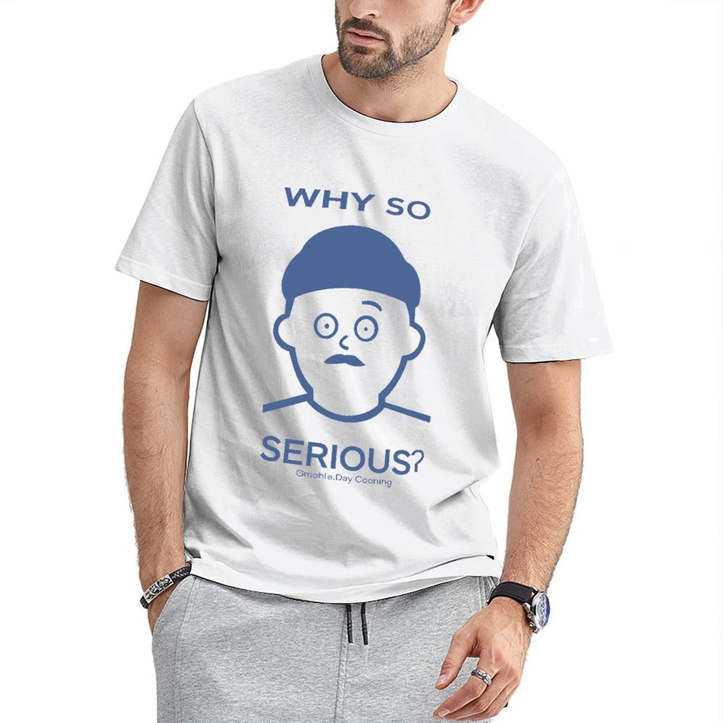 Inkmay Casual Cotton T-shirt Solid Blue Background No Pattern Prints Unisex T-shirt