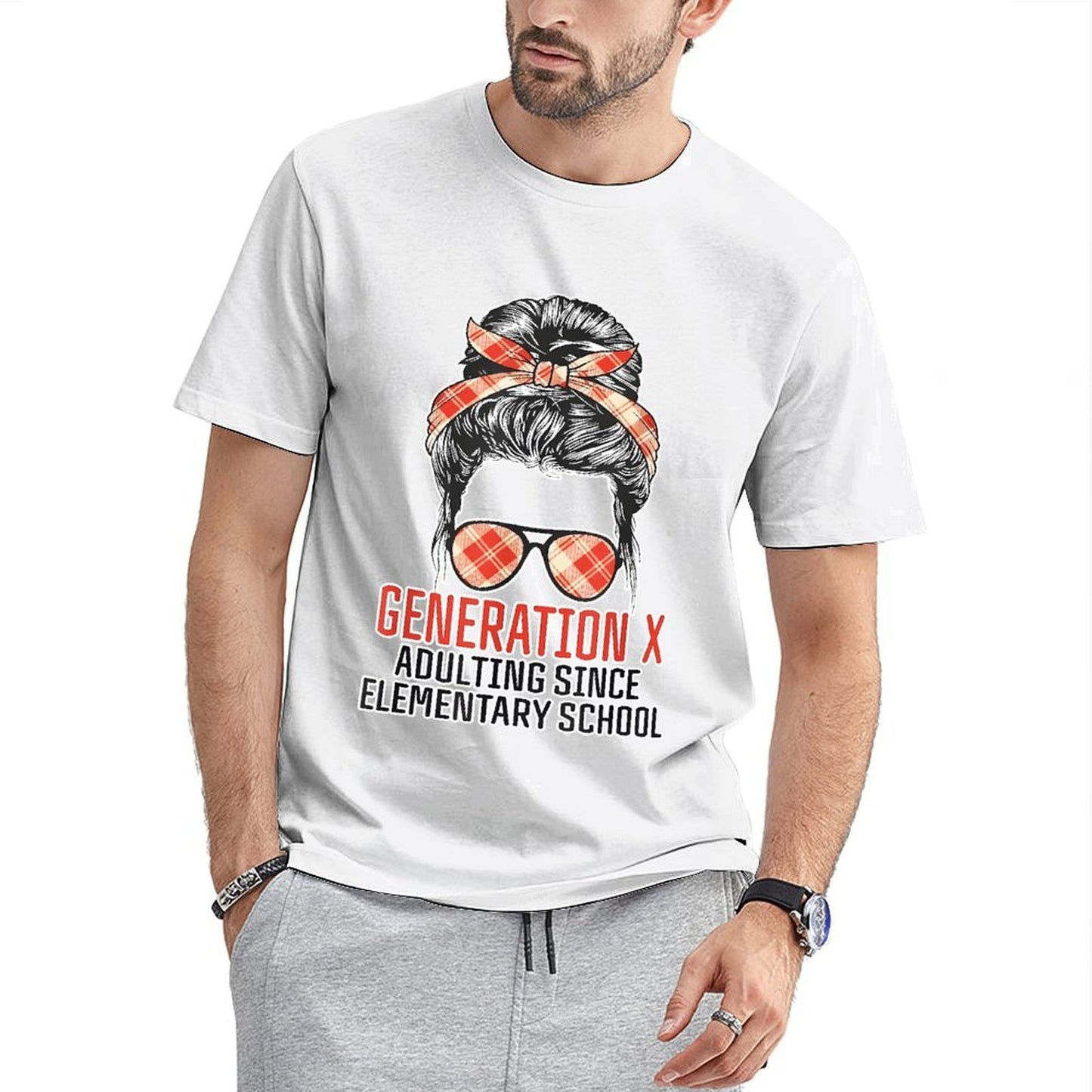 Inkmay Casual Cotton T-shirt Generation X Adulting Since Elementary School Unisex T-shirtColorfast CleanCut T-Shirt