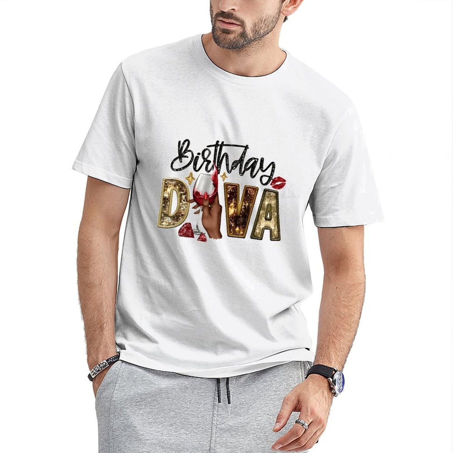 Inkmay Casual Cotton T-shirt Birthday Diva Sparkling Gold And Red Unisex T-shirtPremium Finish Modern T-Shirt