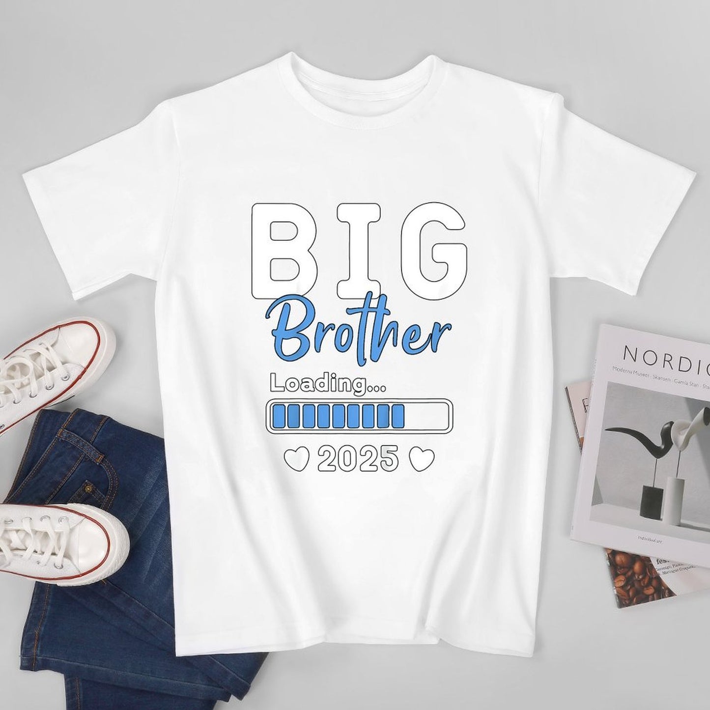 Inkmay Casual Cotton T-shirt Big Brother Loading Bar Pattern Prints Unisex T-shirtSmooth 100% Cotton T-Shirt