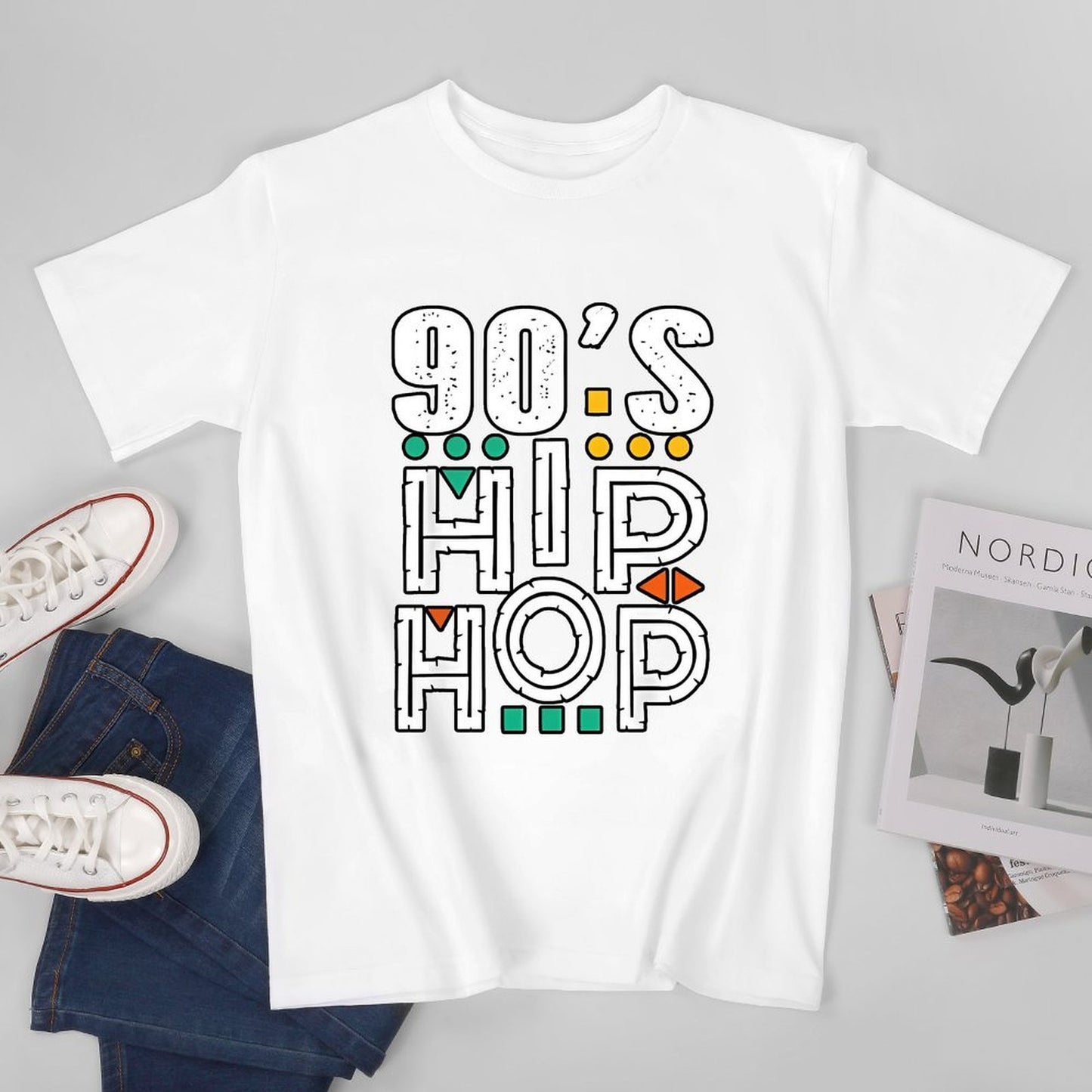 Inkmay Casual Cotton T-shirt Nineties Hip Hop Pattern Print Design Unisex T-shirtHeavyweight Simple T-Shirt