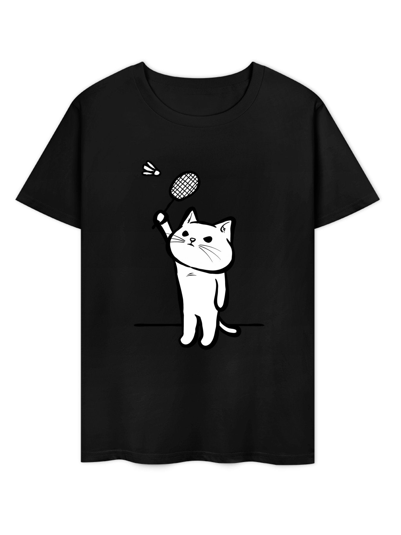 Inkmay Casual Cotton T-shirt Cat Playing With Ball On Black Unisex T-shirtTrueStyle CoreLine T-Shirt