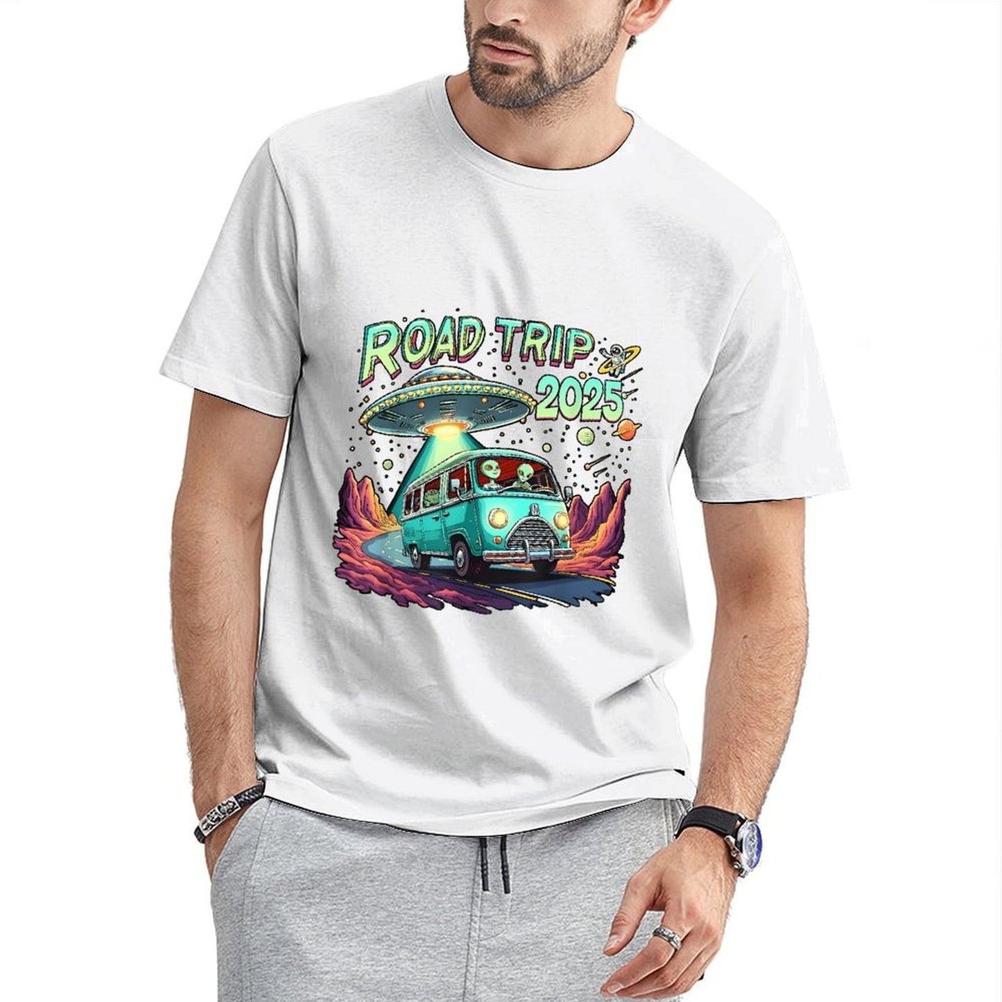 Inkmay Casual Cotton T-shirt Road Trip 2025 Alien Adventure Design Unisex T-shirtEco / Sustainable Recycled T-Shirt
